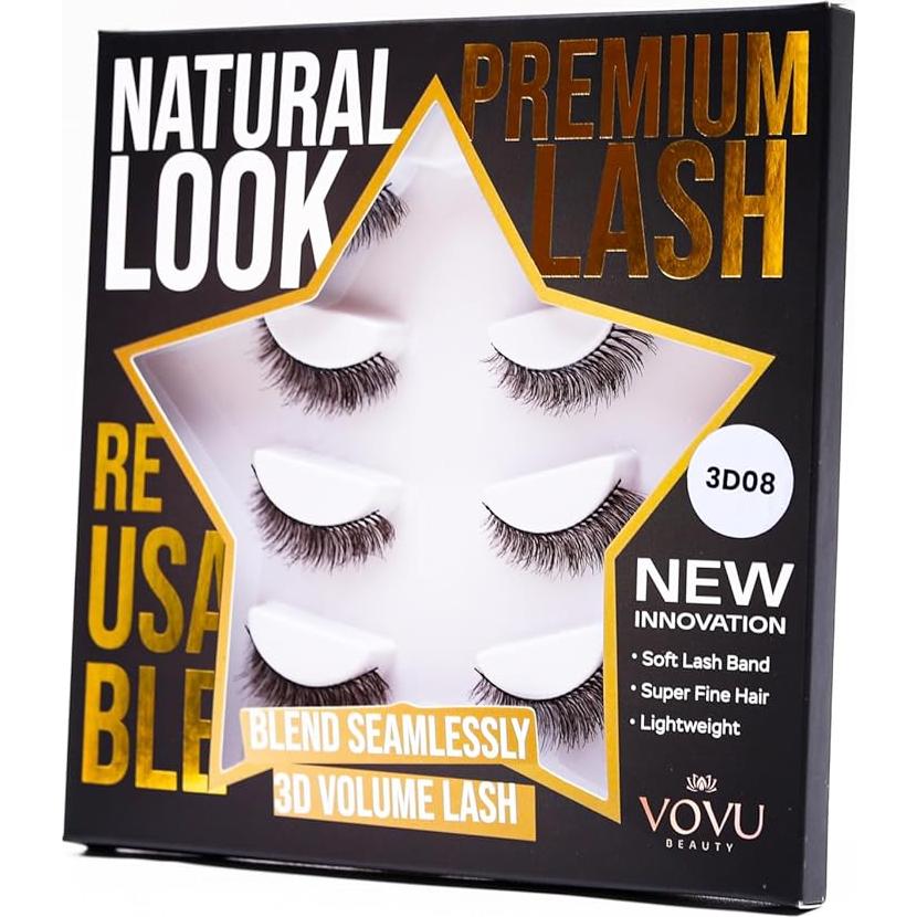 Pestañas Postizas 3D VOVU - Banda Invisible y Suave - Kit Natural