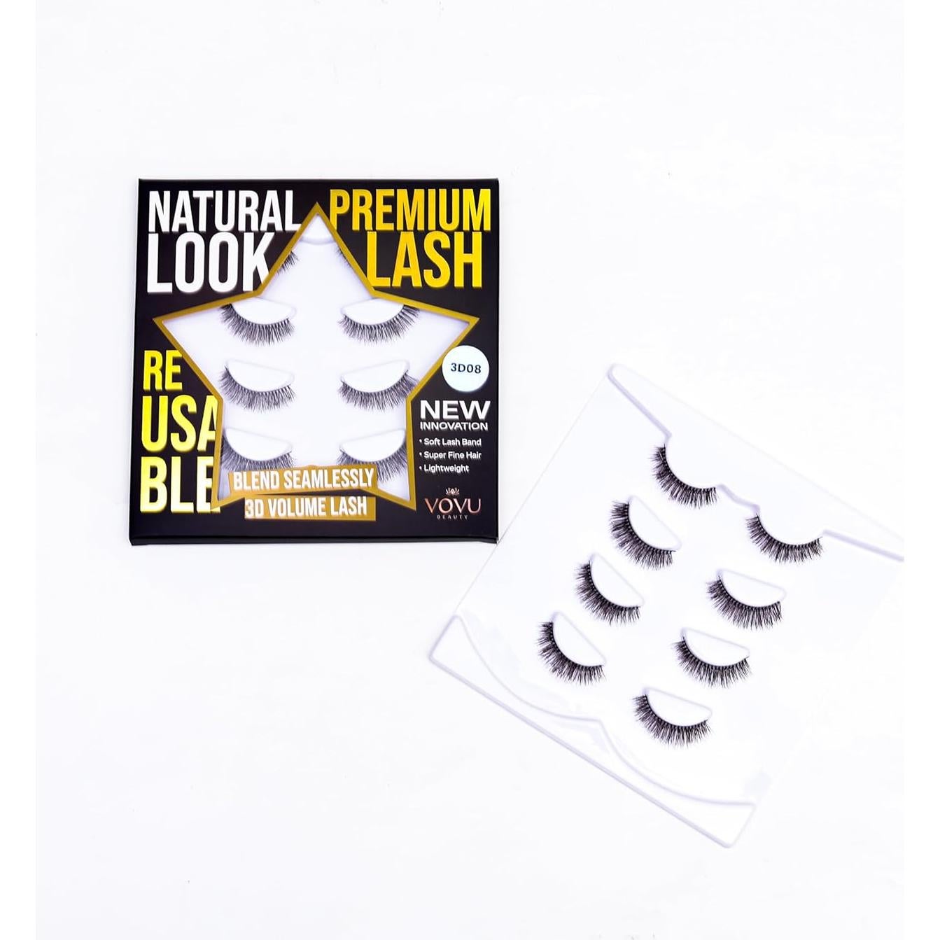 Pestañas Postizas 3D VOVU - Banda Invisible y Suave - Kit Natural