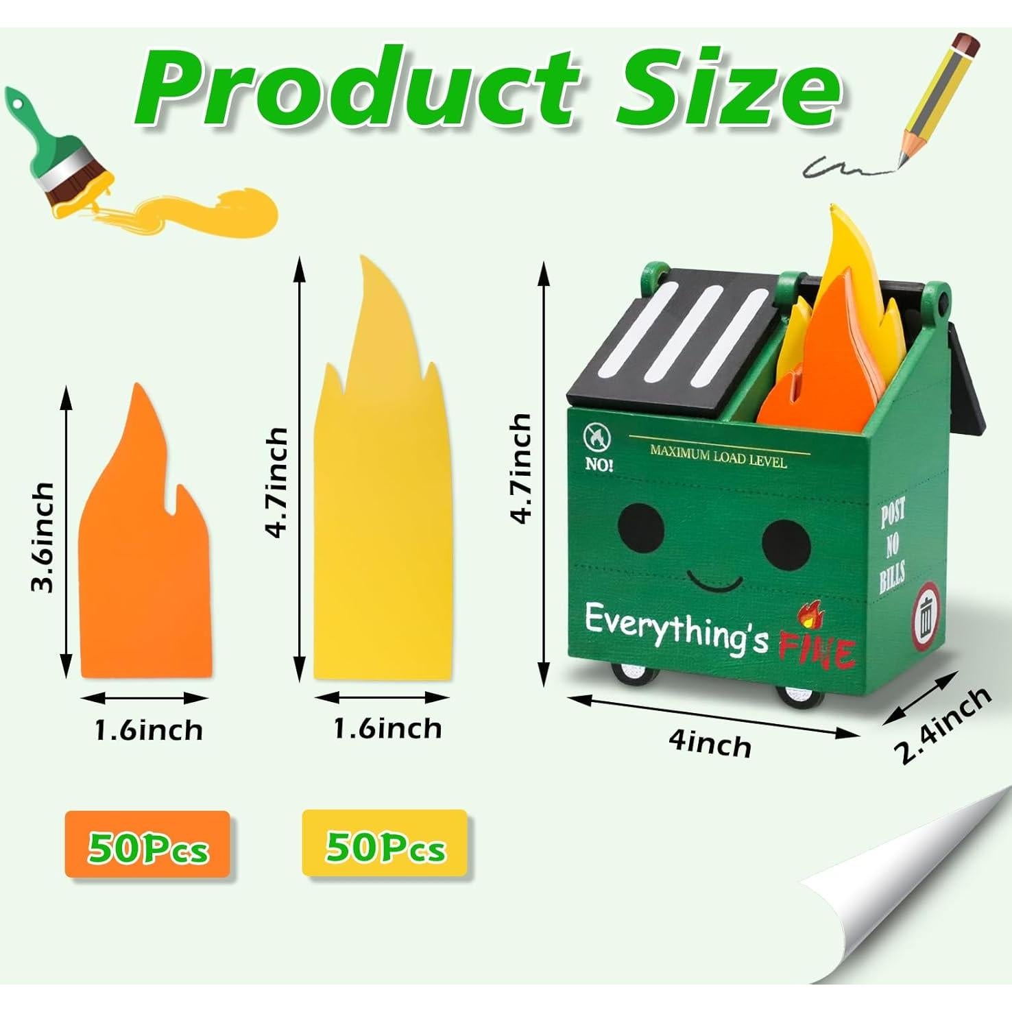 Soporte para lápices PUNICA en forma de basurero verde con 100 notas