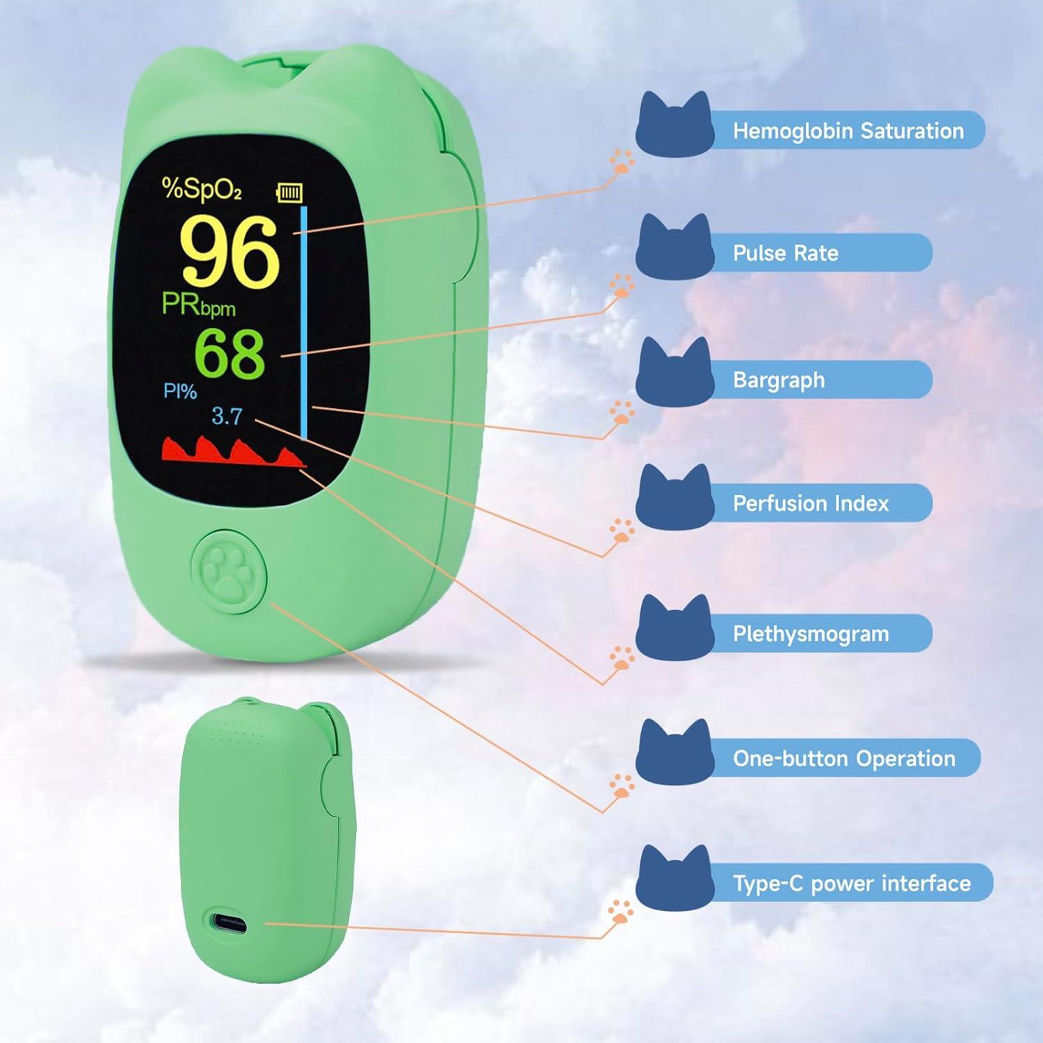 Oxímetro de Pulso Pediátrico YHXPIAY Verde Recargable