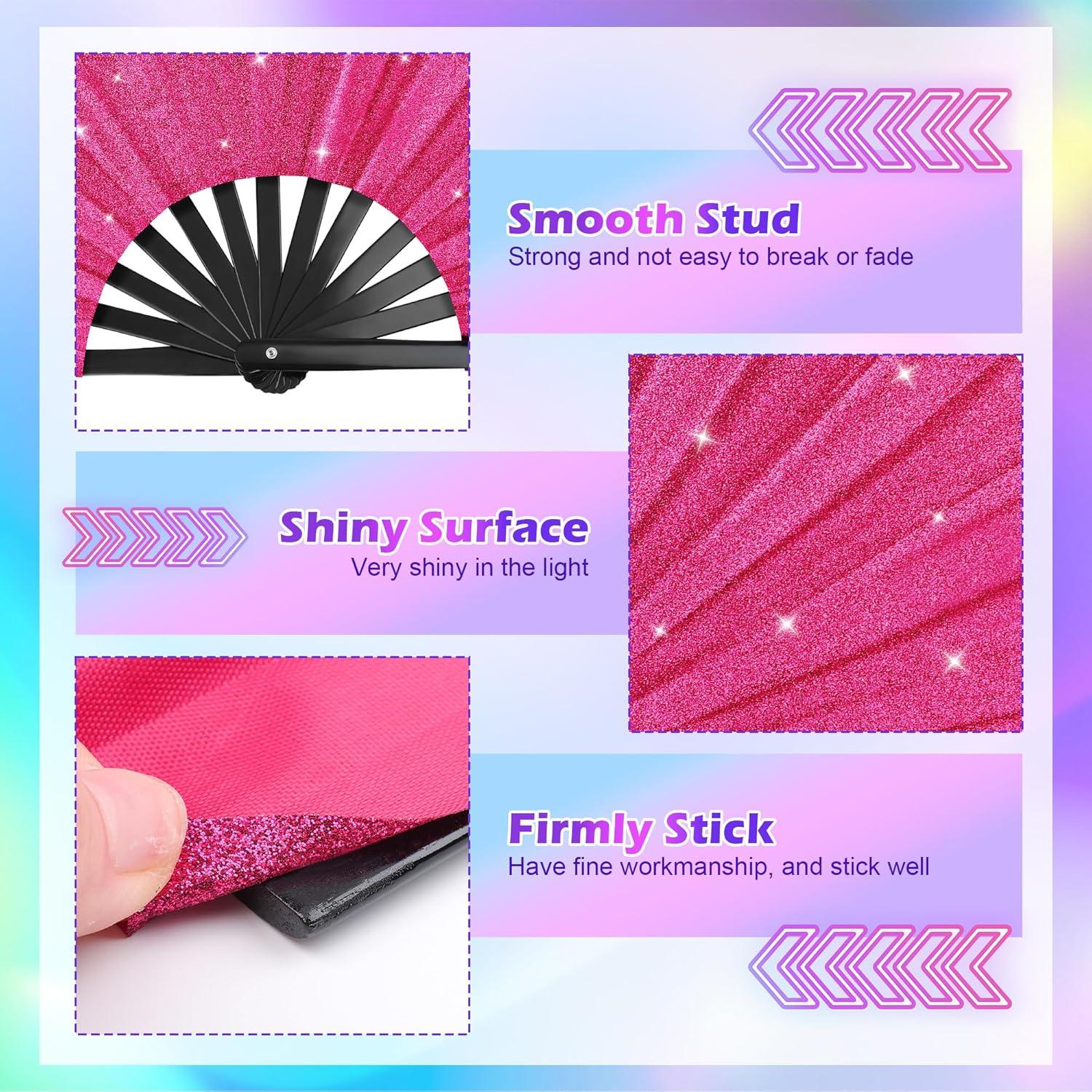 Abanico Plegable Brillante Rosa 34 cm AngleKai 2 Piezas