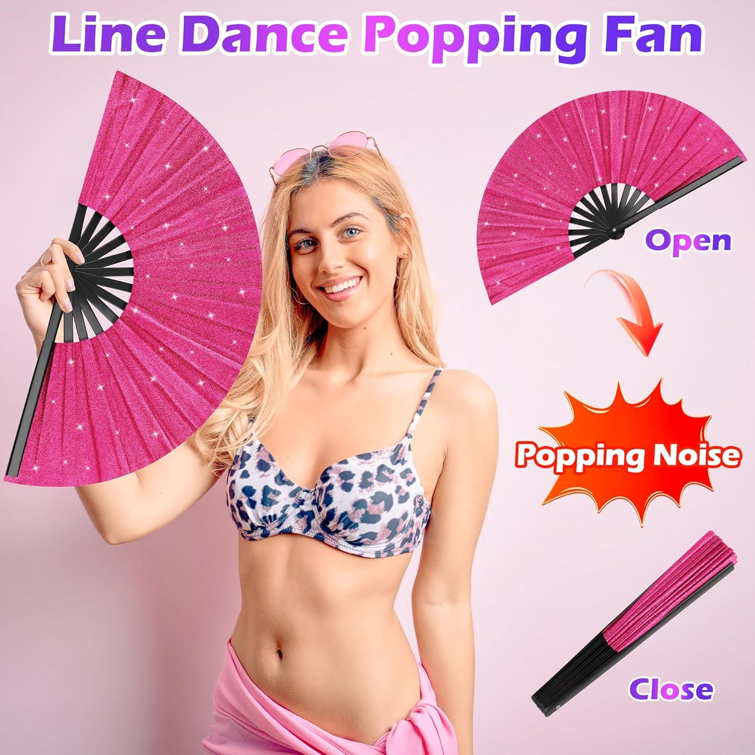 Abanico Plegable Brillante Rosa 34 cm AngleKai 2 Piezas