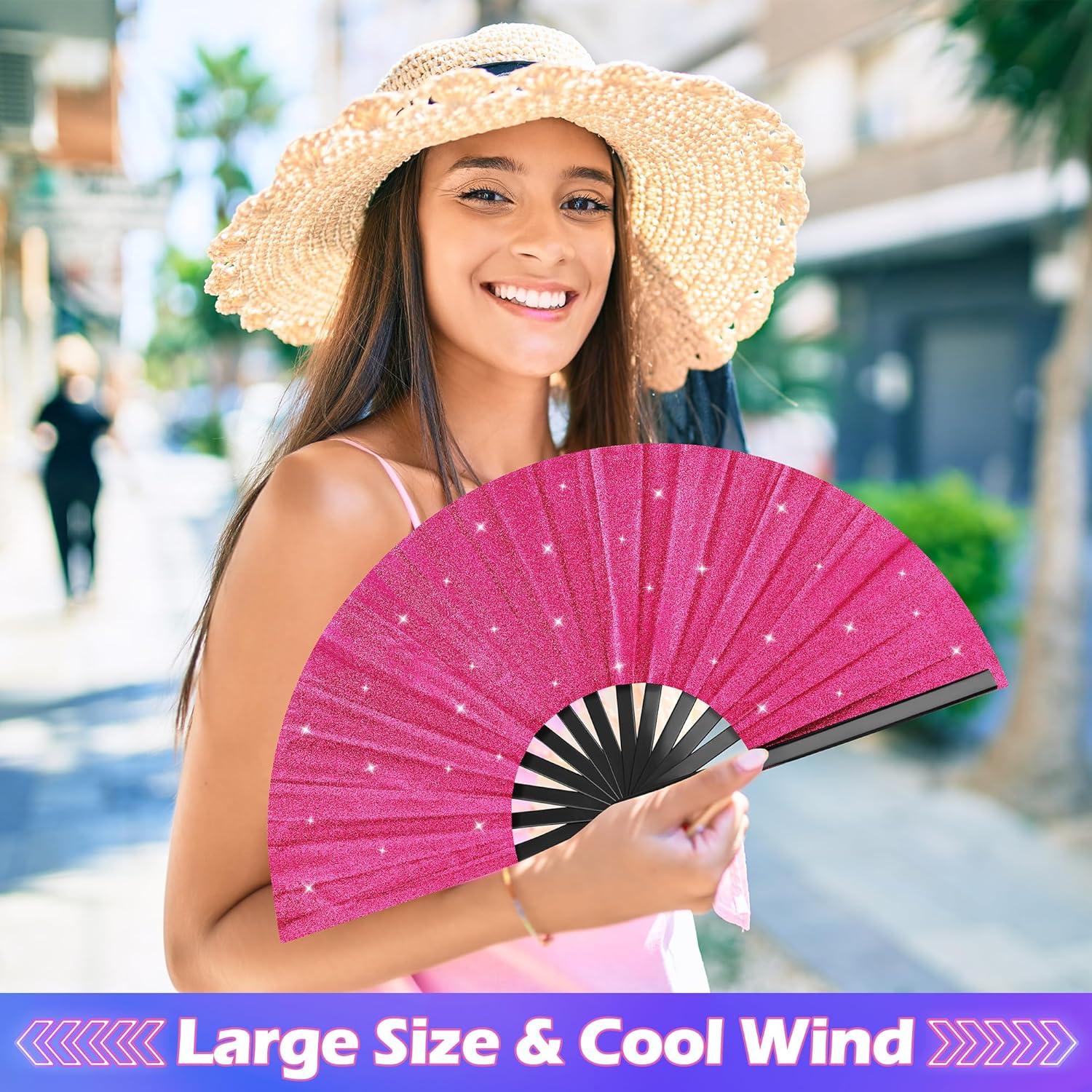 Abanico Plegable Brillante Rosa 34 cm AngleKai 2 Piezas