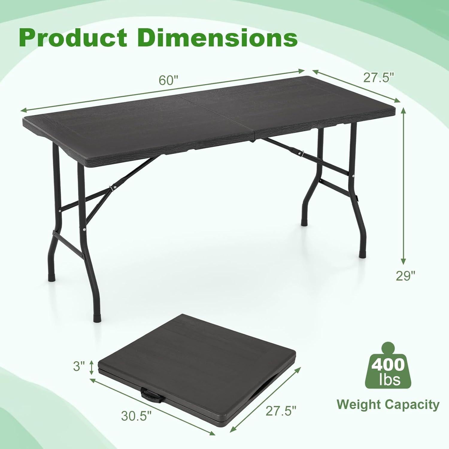 Mesa Plegable Tangkula 5FT Negra para Interiores y Exteriores