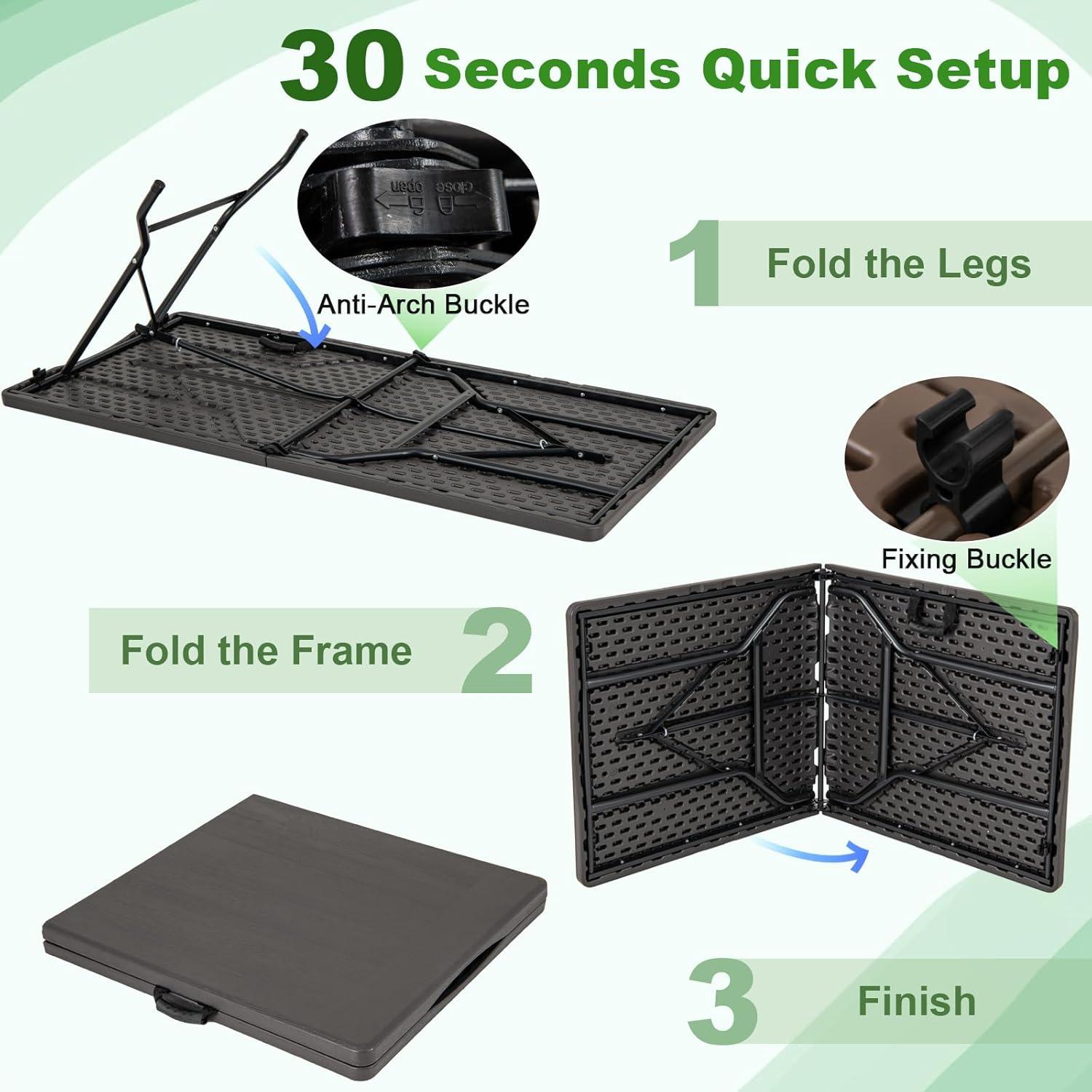 Mesa Plegable Tangkula 5FT Negra para Interiores y Exteriores