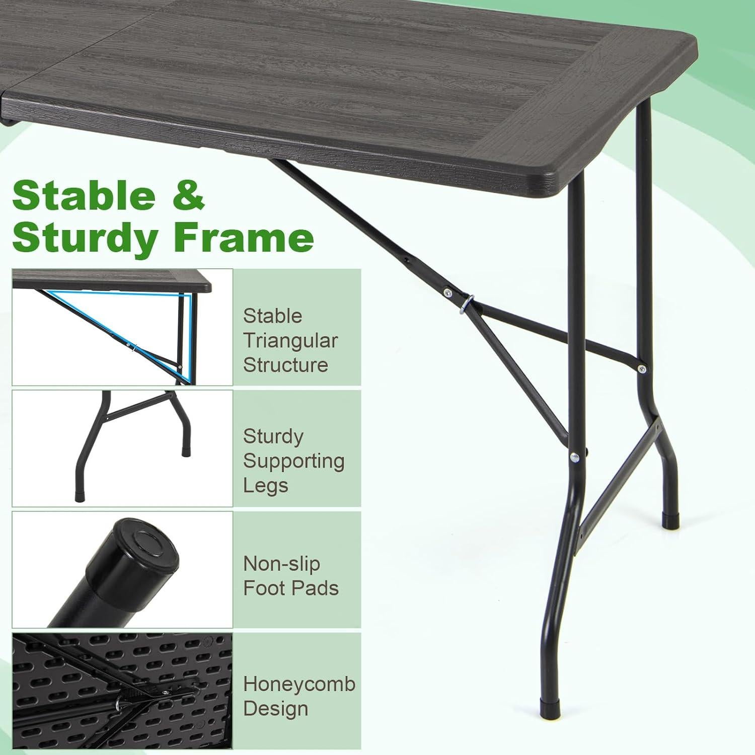 Mesa Plegable Tangkula 5FT Negra para Interiores y Exteriores