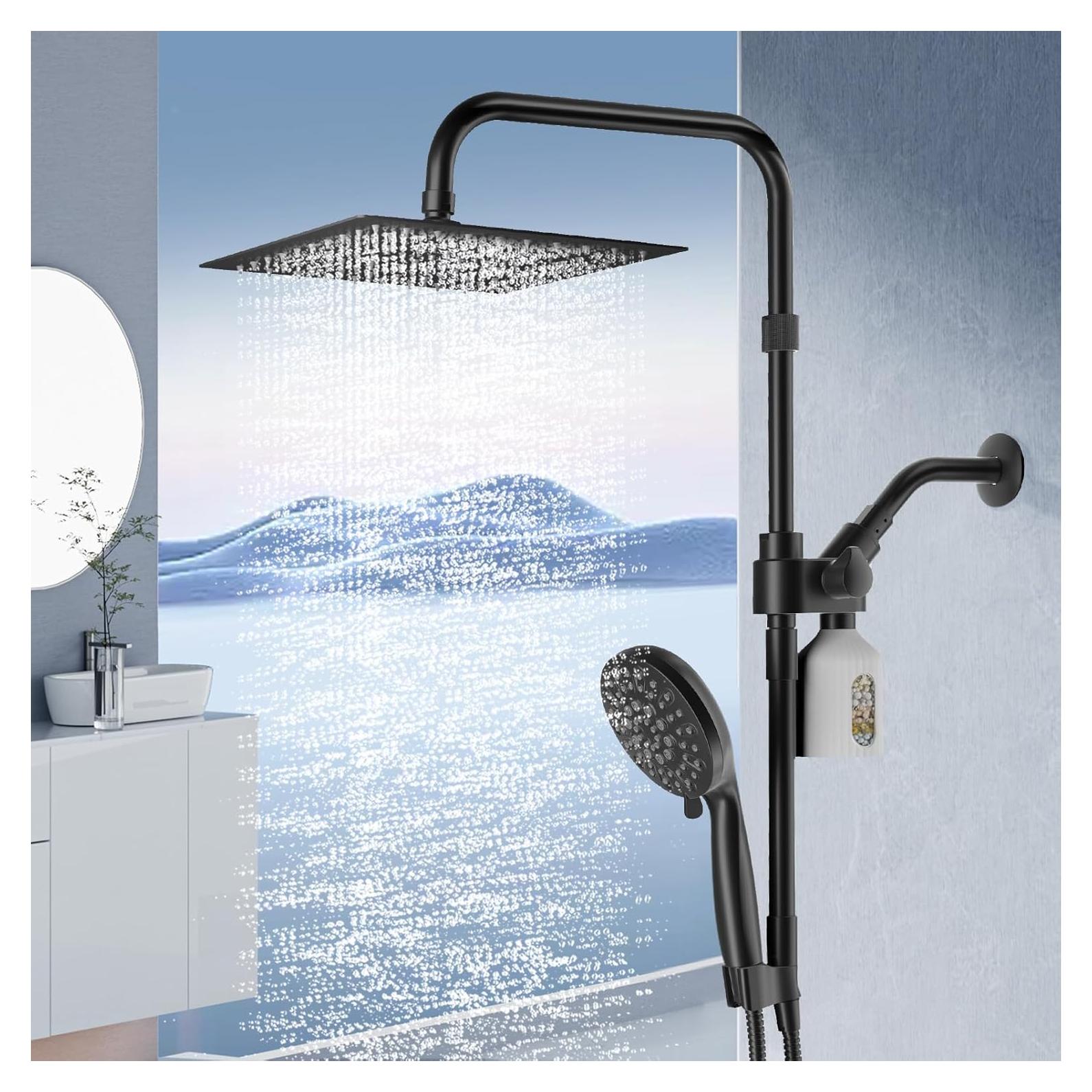 Cabezal de Ducha Filtrada HEROBAI 10" con Mango y Manguera 2 en 1