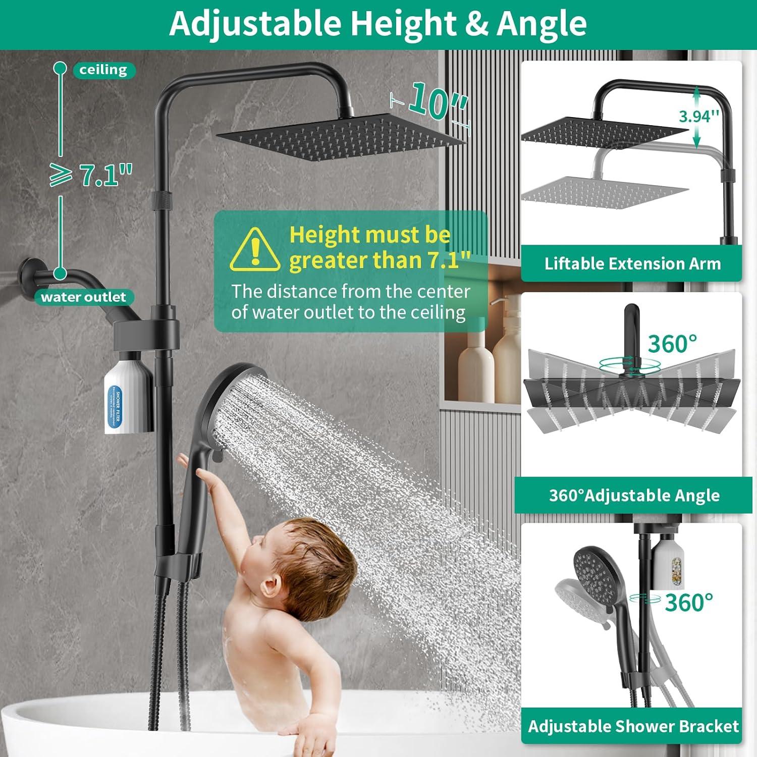 Cabezal de Ducha Filtrada HEROBAI 10" con Mango y Manguera 2 en 1