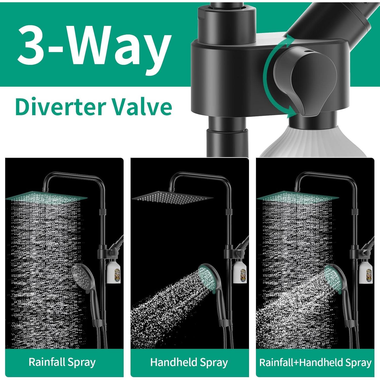 Cabezal de Ducha Filtrada HEROBAI 10" con Mango y Manguera 2 en 1