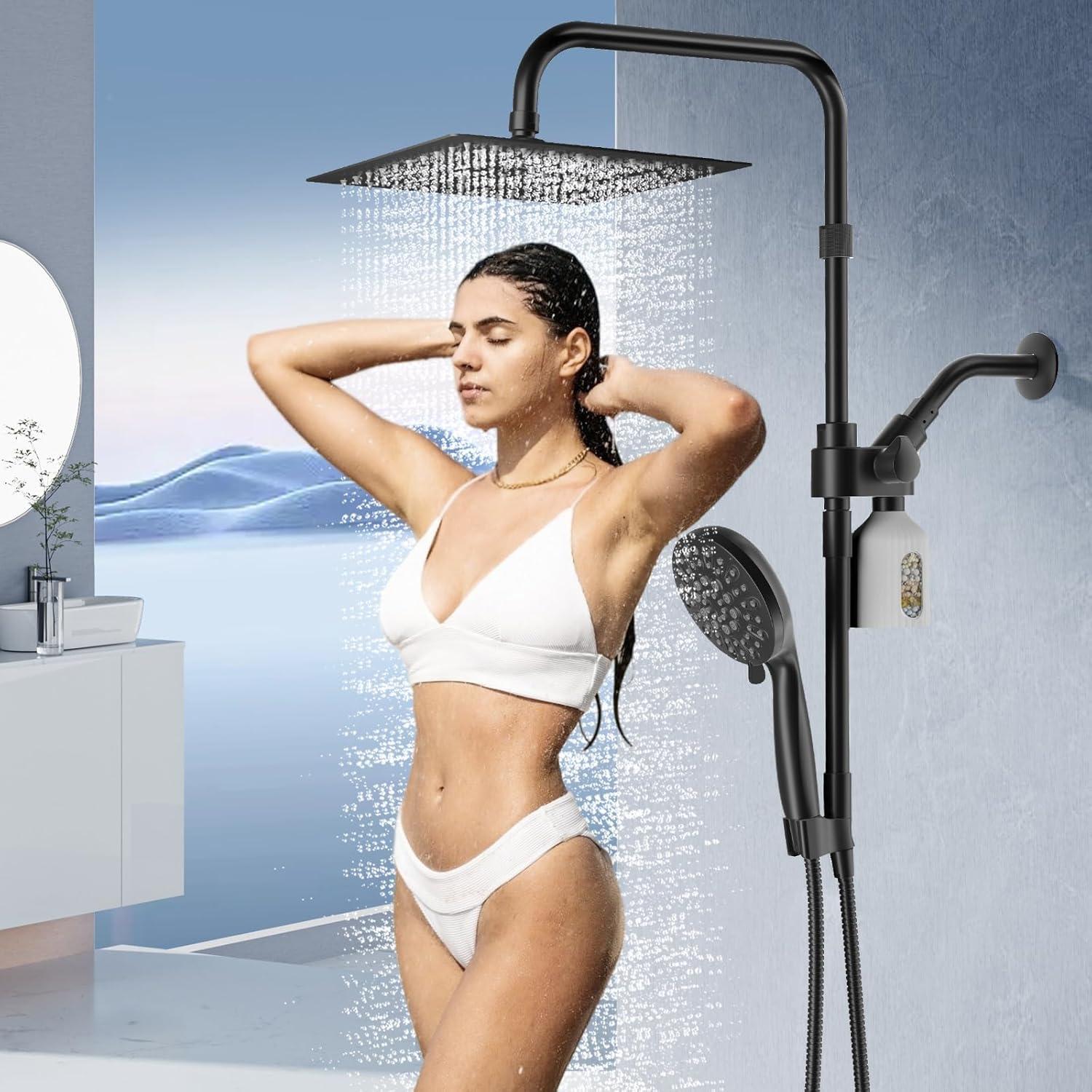 Cabezal de Ducha Filtrada HEROBAI 10" con Mango y Manguera 2 en 1