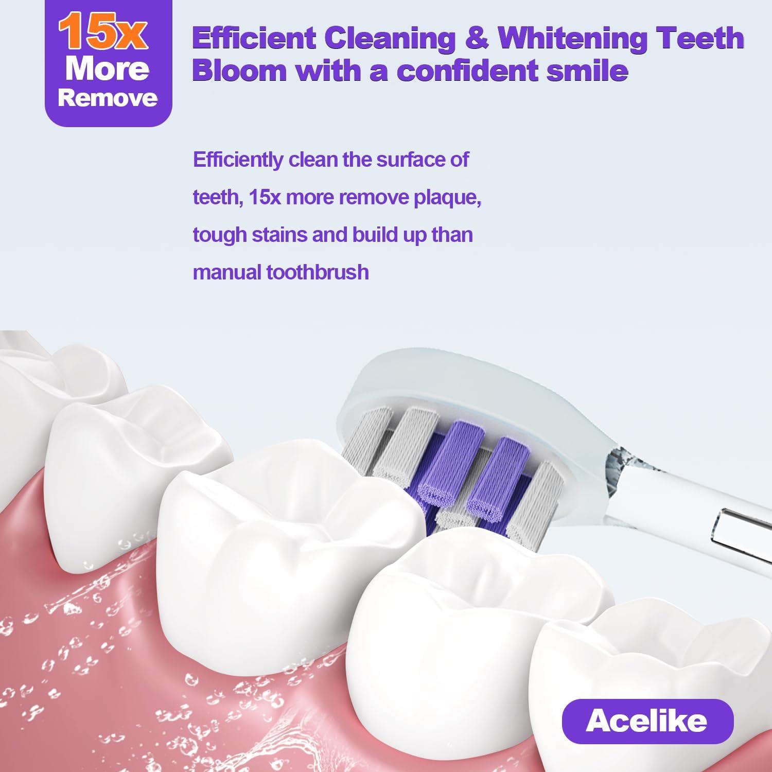 Cepillo de Dientes Eléctrico Acelike Rosa con 6 Cabezas y Modo UV