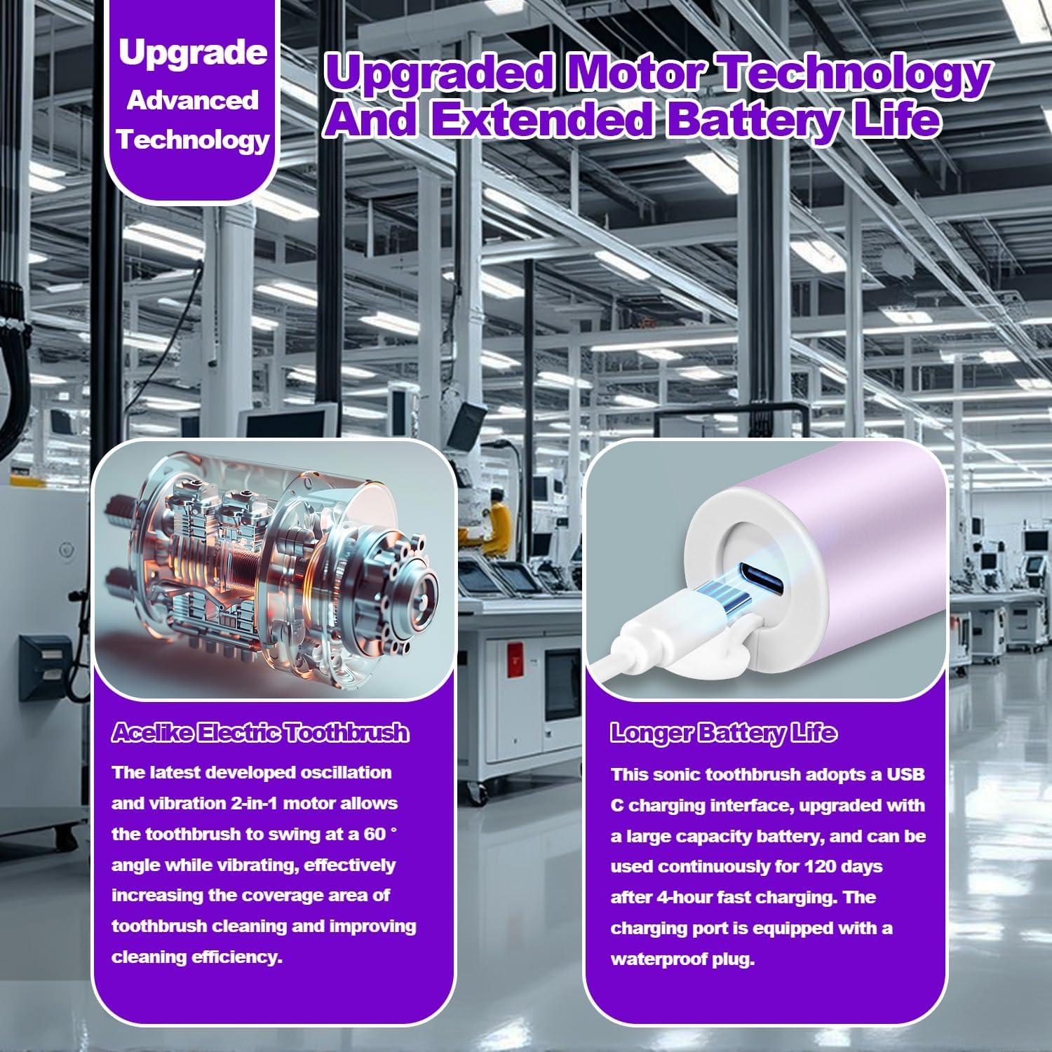 Cepillo de Dientes Eléctrico Acelike Rosa con 6 Cabezas y Modo UV
