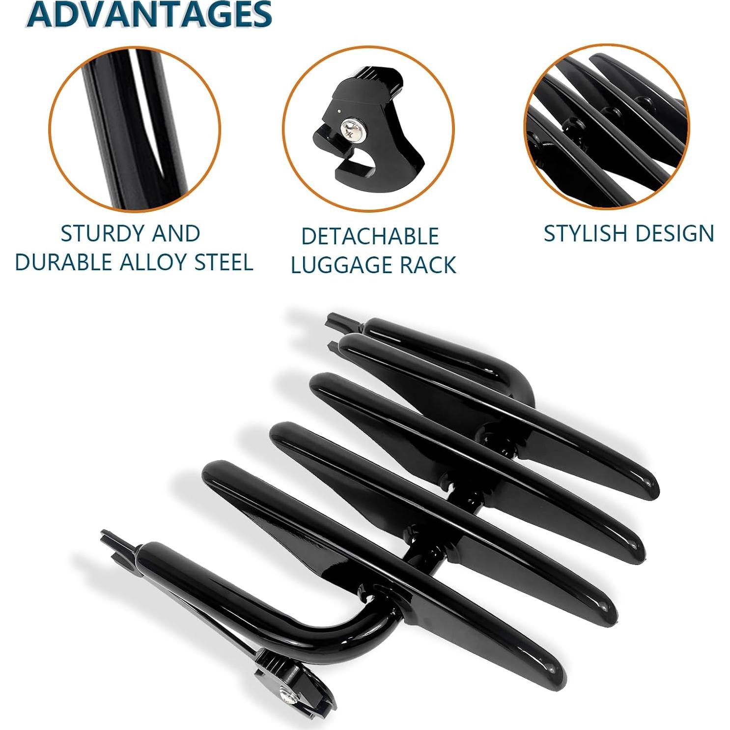 Soporte de Equipaje Desmontable DreDoggMoto Negro para Harley Touring 2009-2024