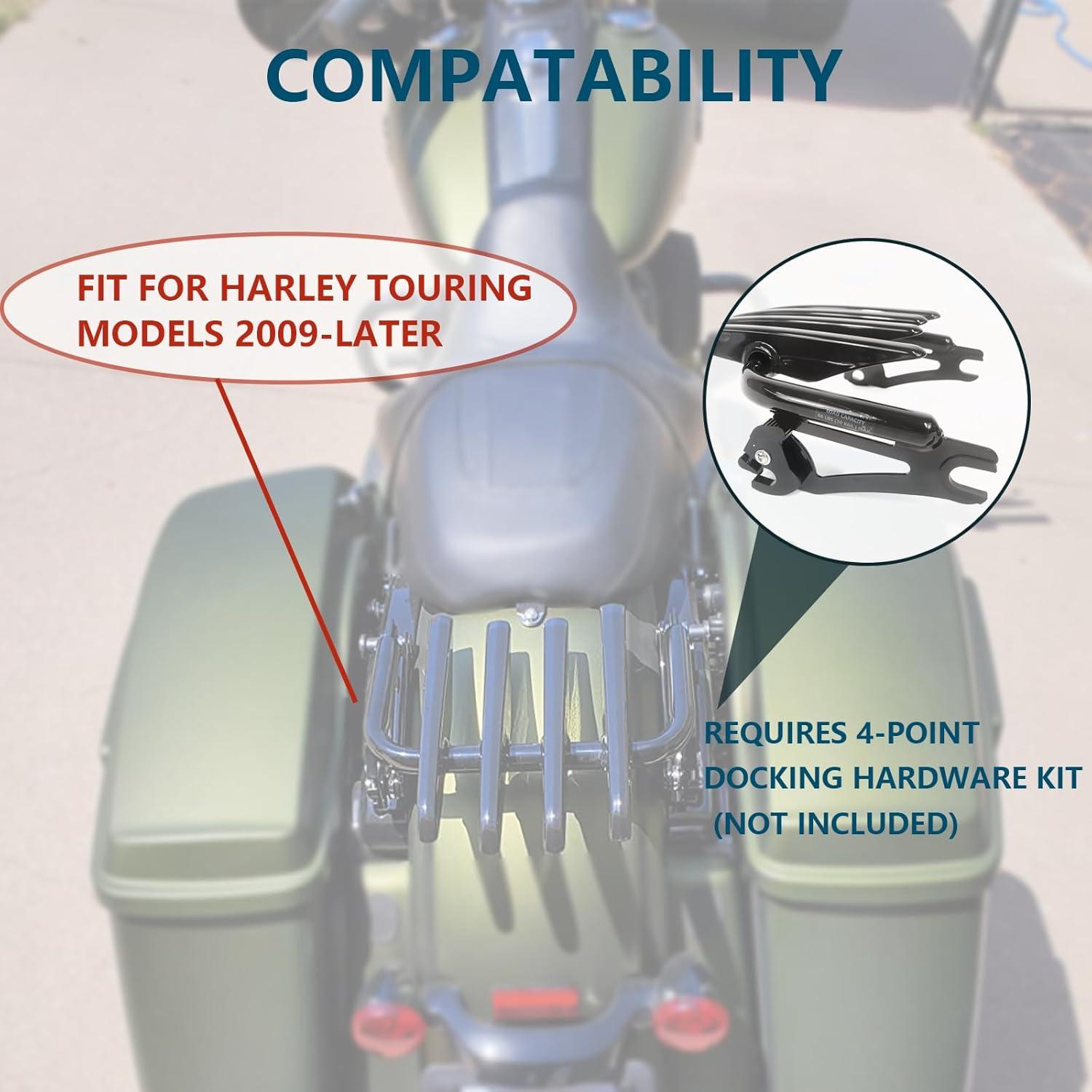 Soporte de Equipaje Desmontable DreDoggMoto Negro para Harley Touring 2009-2024