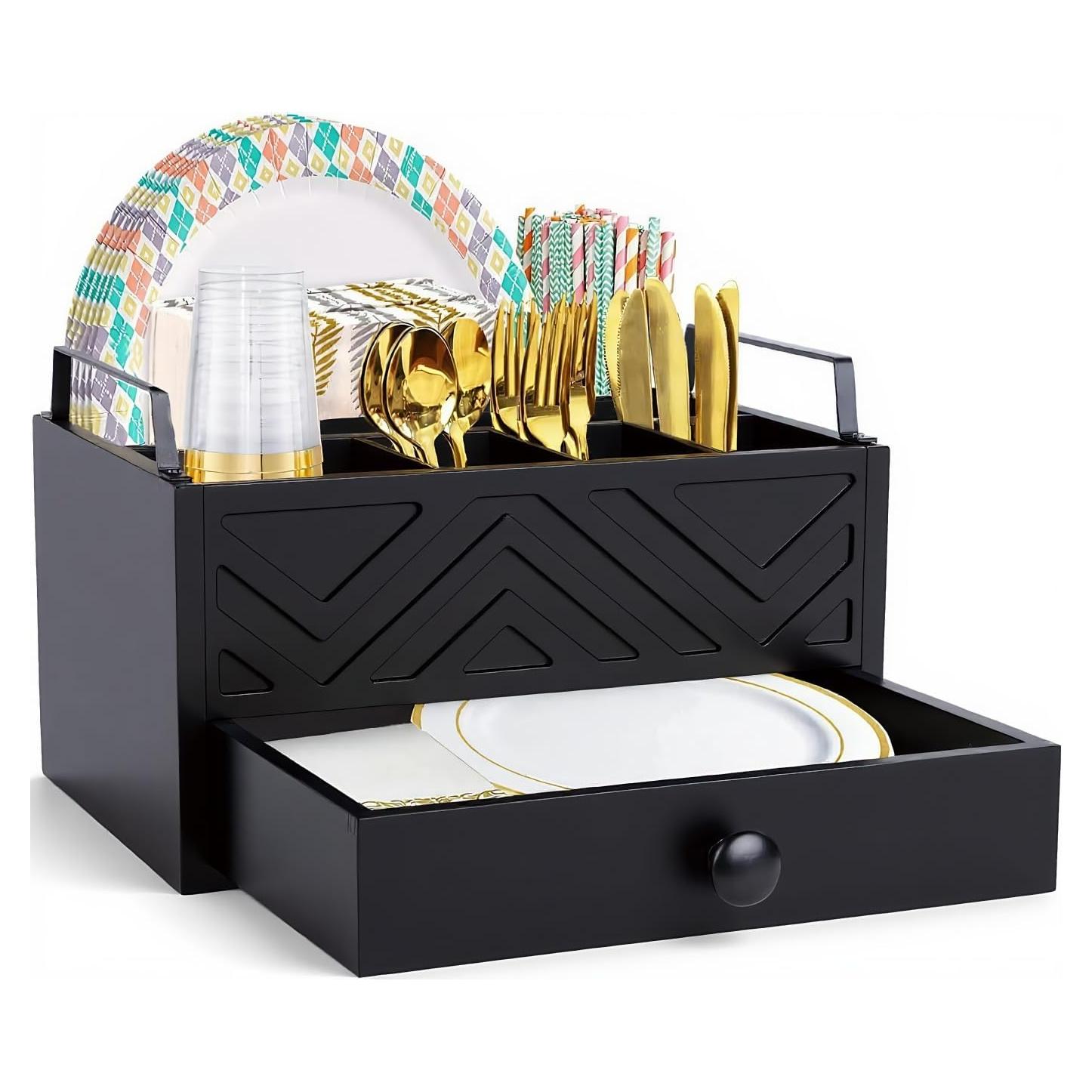 Dispensador de Platos de Papel Aikosell Negro con Cajón