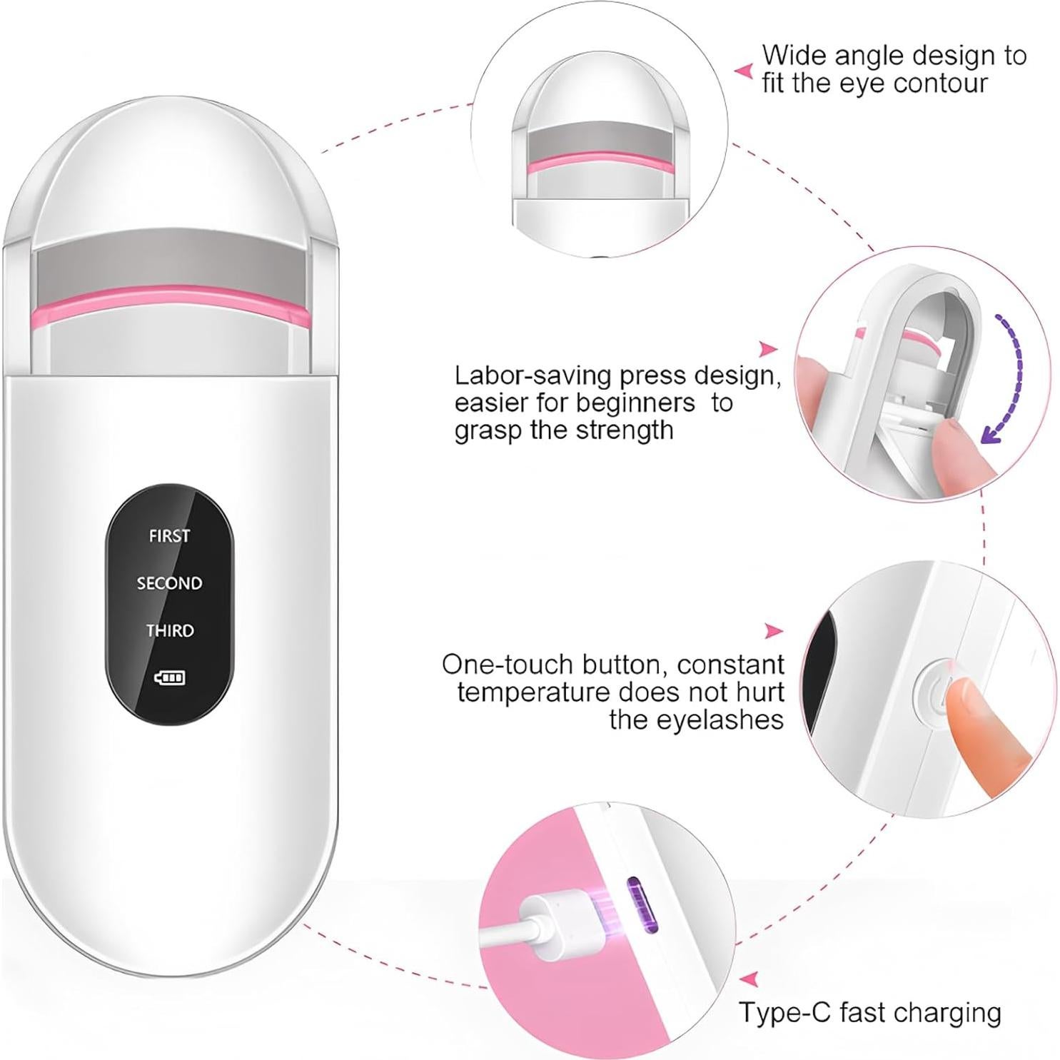Rizador de Pestañas Eléctrico PINjiaju Blanco con Pantalla LED