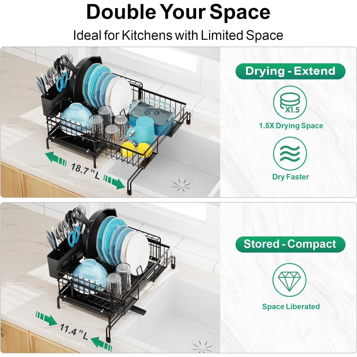 Estante de Secado de Platos Expandible GSlife - Antioxidante, Negro