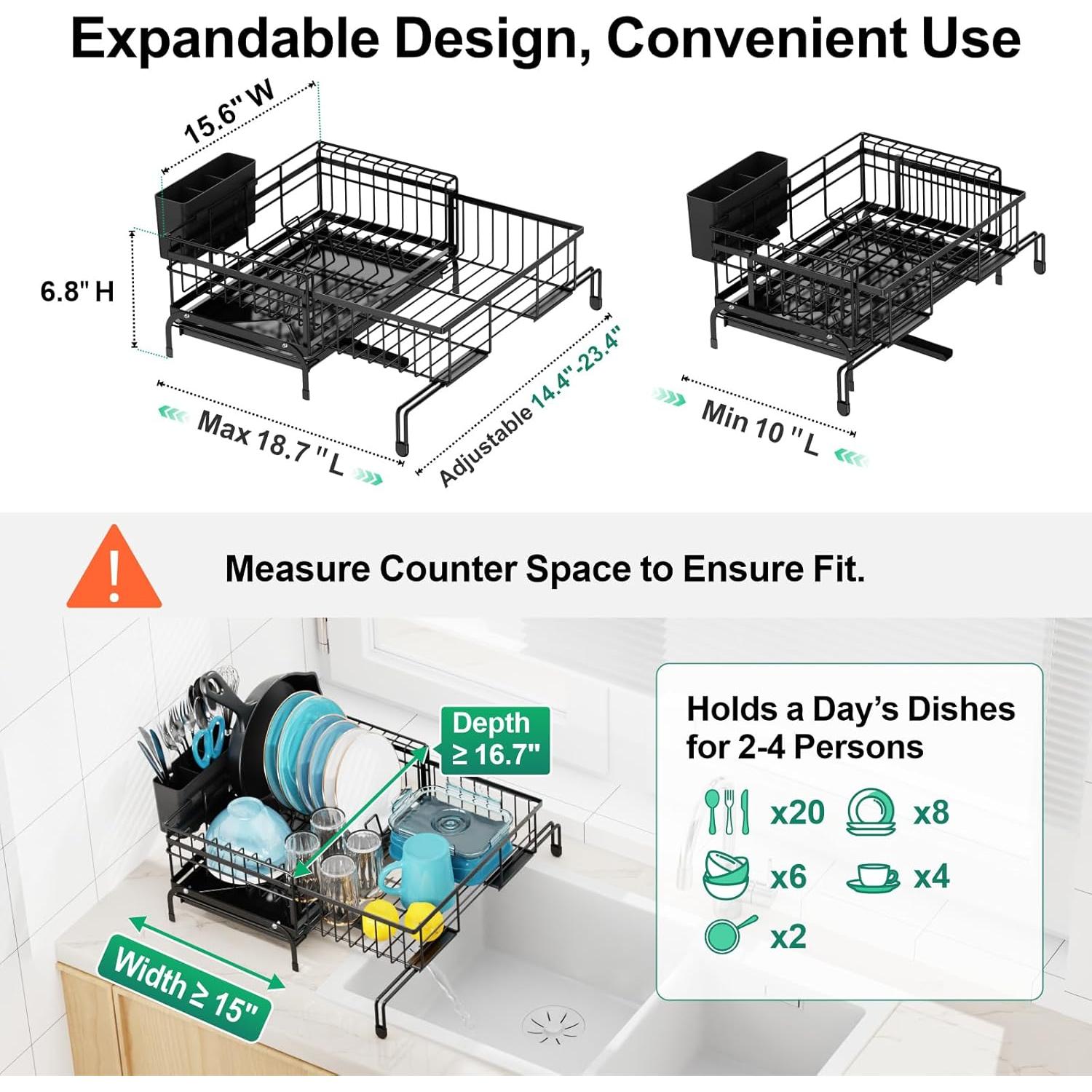 Estante de Secado de Platos Expandible GSlife - Antioxidante, Negro
