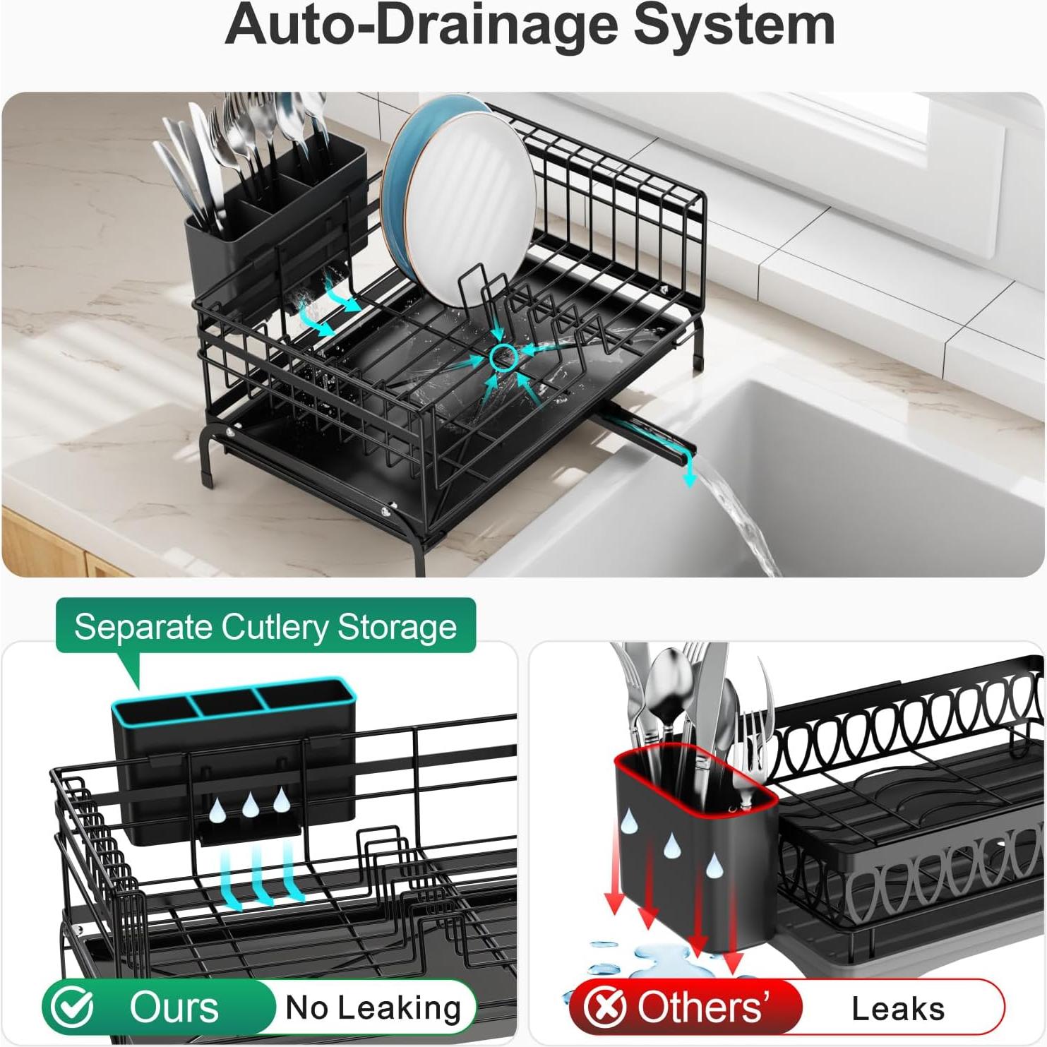 Estante de Secado de Platos Expandible GSlife - Antioxidante, Negro