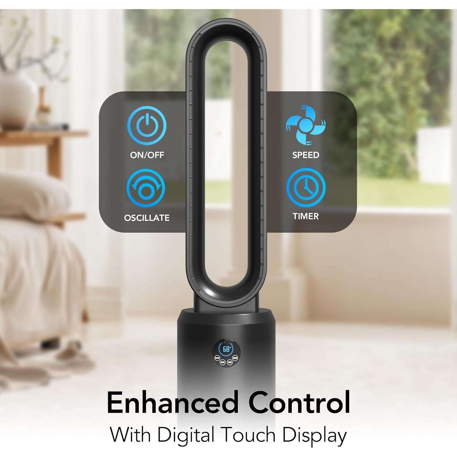 Ventilador de Torre Sin Aspas Comfort Zone 101.6 cm Negro