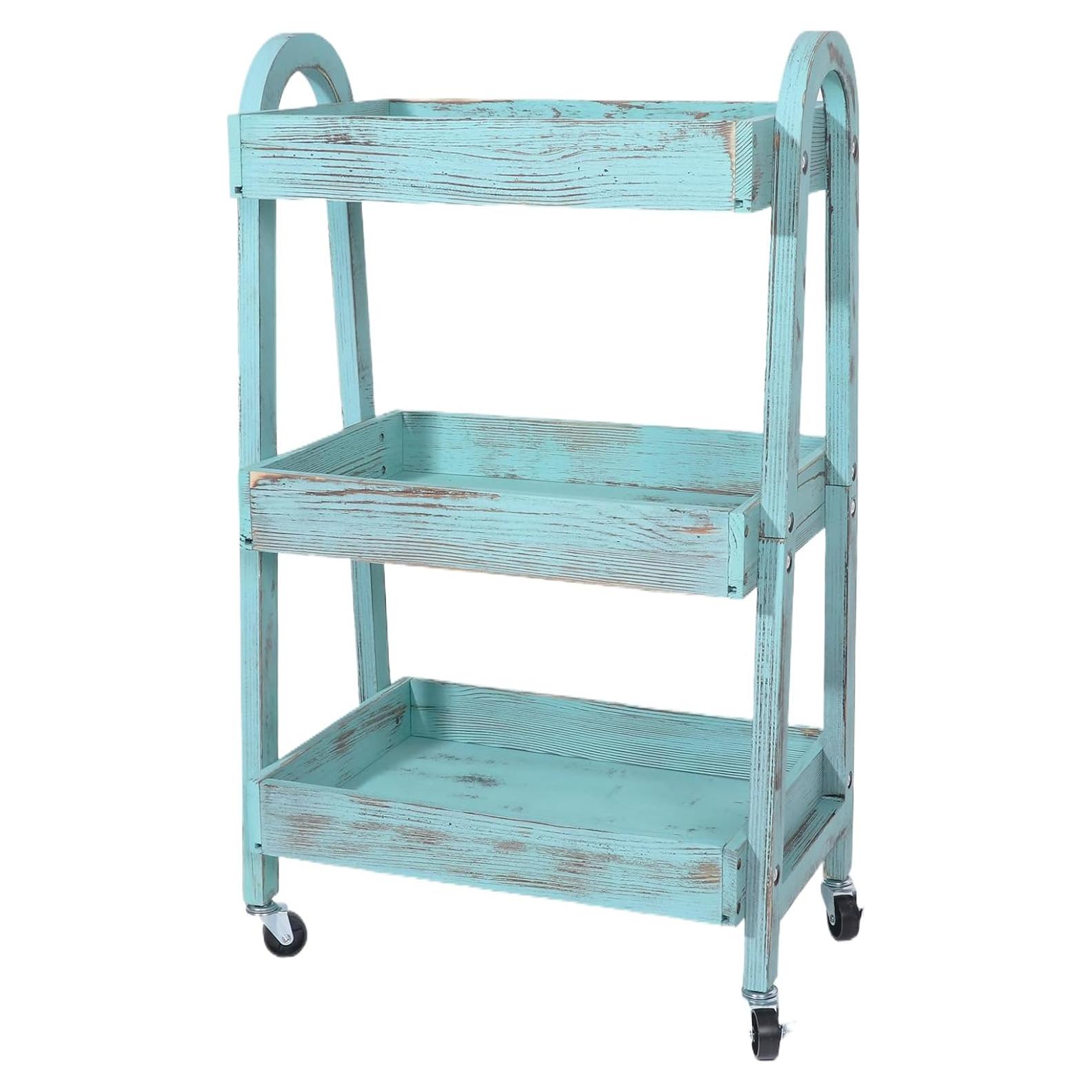 Carro Rodante de Madera Kersiki 3 Niveles Azul Retro