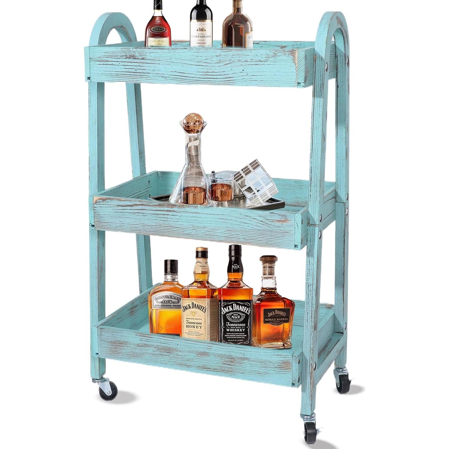 Carro Rodante de Madera Kersiki 3 Niveles Azul Retro