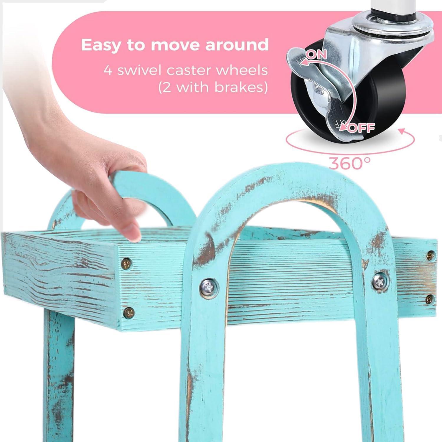 Carro Rodante de Madera Kersiki 3 Niveles Azul Retro