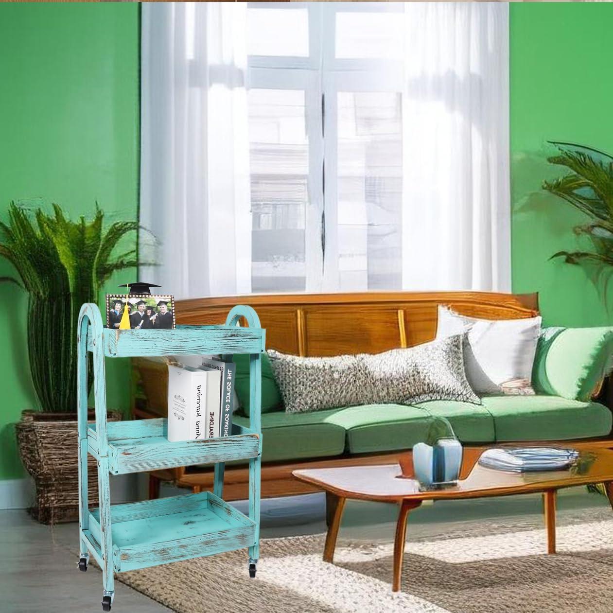 Carro Rodante de Madera Kersiki 3 Niveles Azul Retro