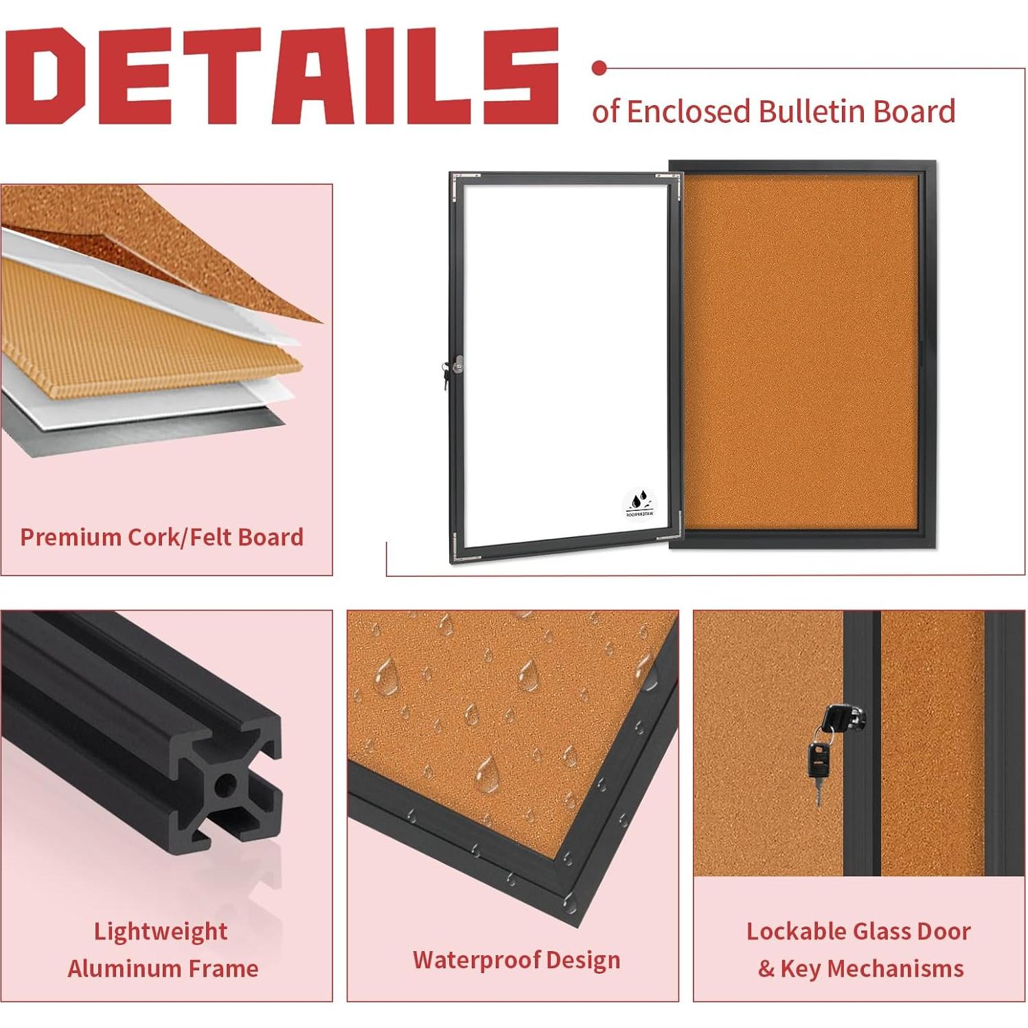 Tablero de Anuncios Cerrado Maxrieny 91.44x60.96 cm Corcho