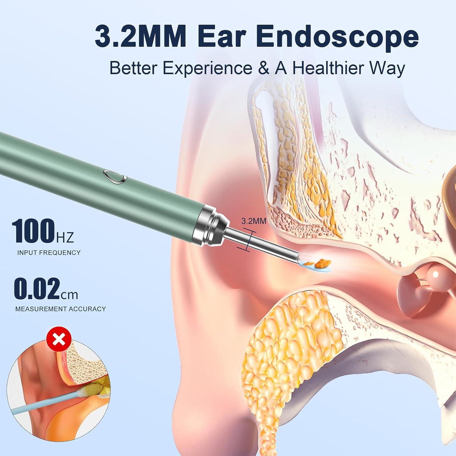 Limpiador de Oídos Coolfor con Cámara 1080P y 6 LED Verde