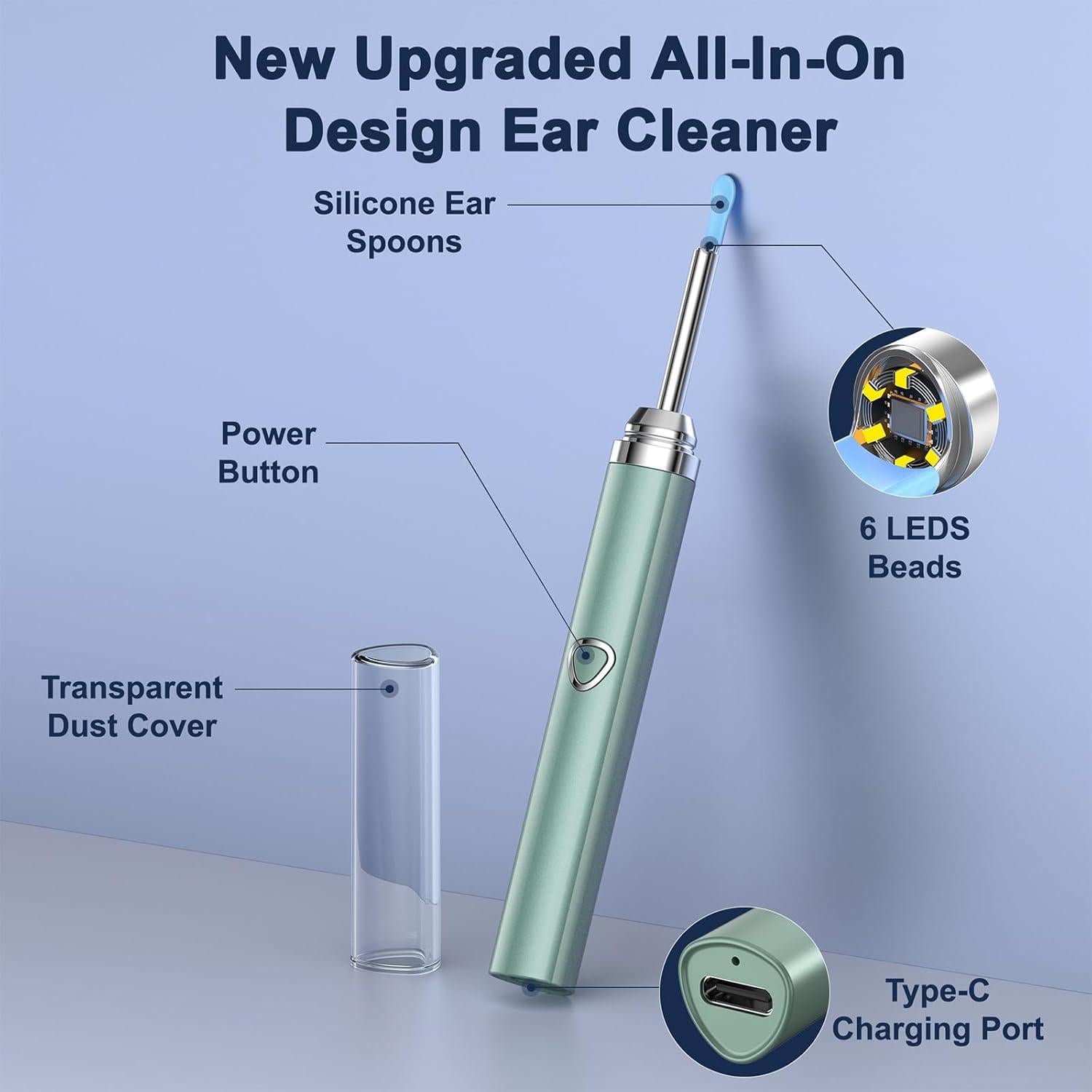 Limpiador de Oídos Coolfor con Cámara 1080P y 6 LED Verde