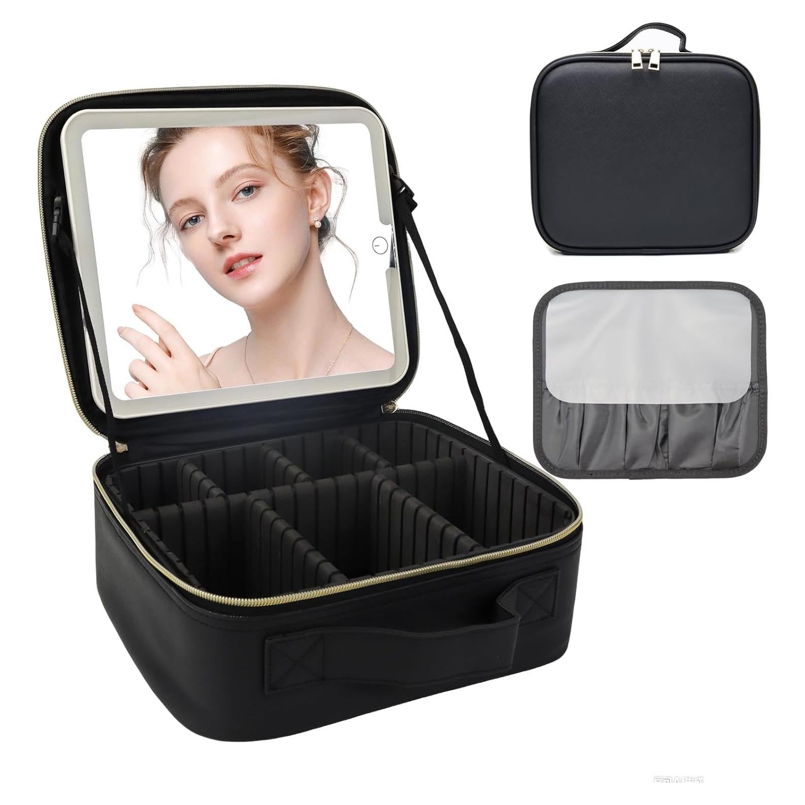 Bolsa de Maquillaje de Viaje SUILU con Espejo LED y Divisores