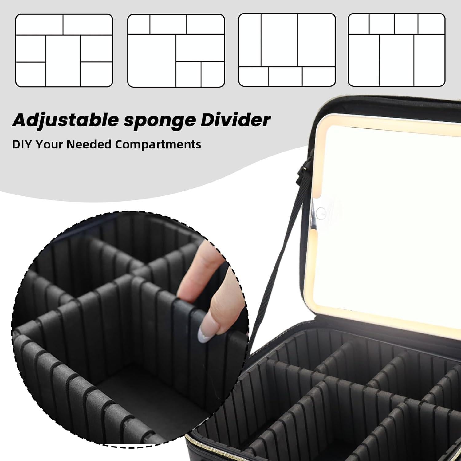 Bolsa de Maquillaje de Viaje SUILU con Espejo LED y Divisores