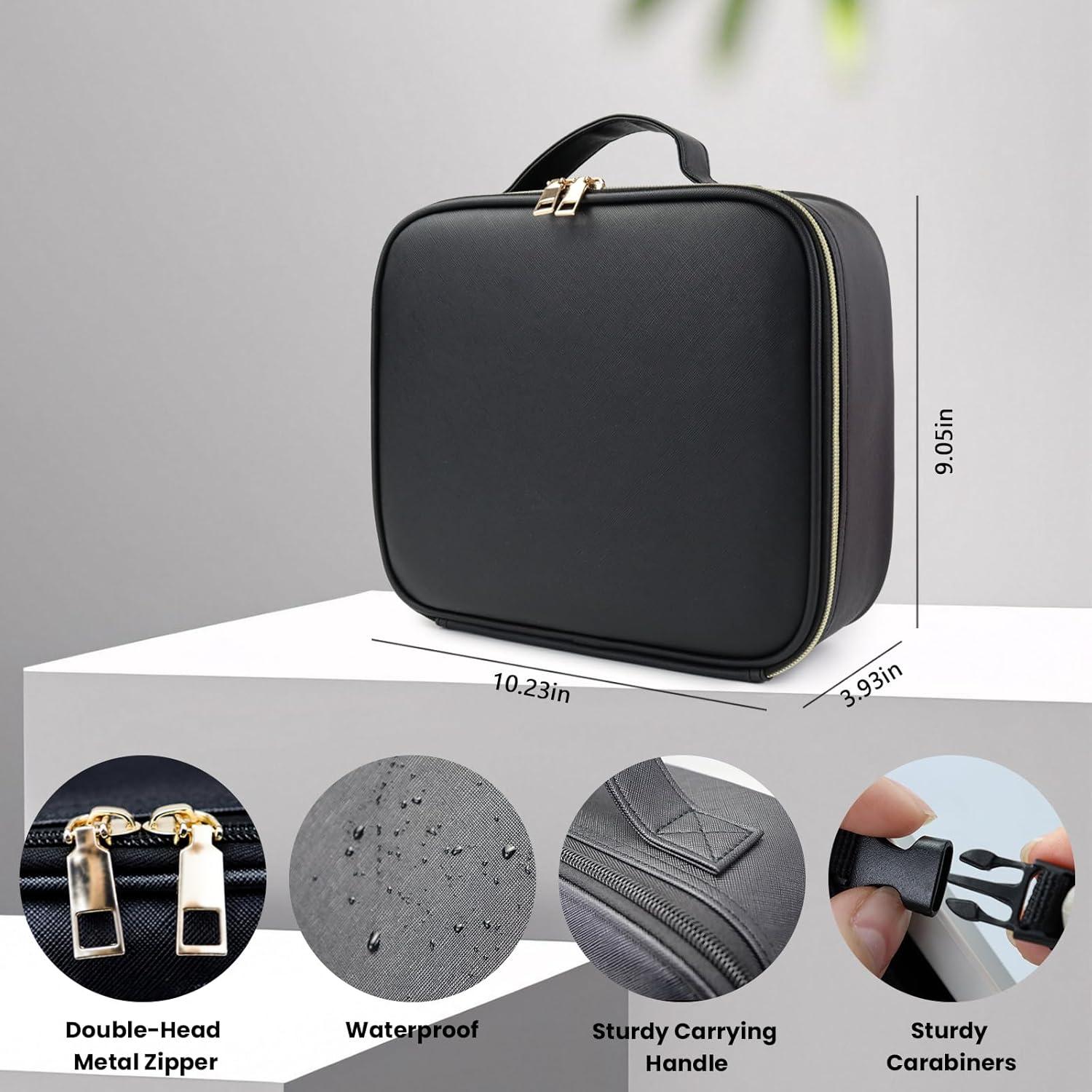 Bolsa de Maquillaje de Viaje SUILU con Espejo LED y Divisores