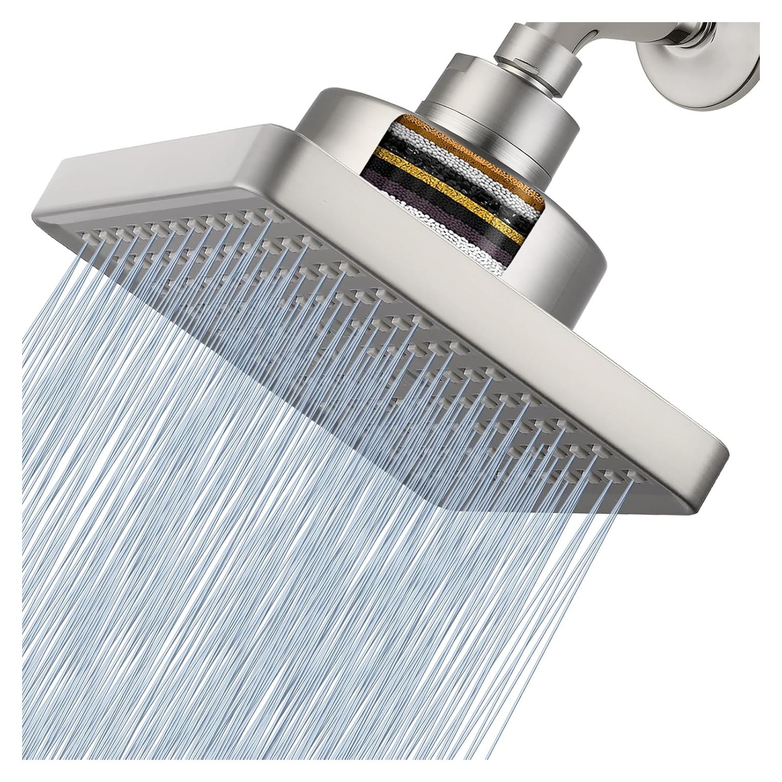 Cabezal de Ducha Cuadrado Nuodan 6" (15.24 cm) Alta Presión Filtro