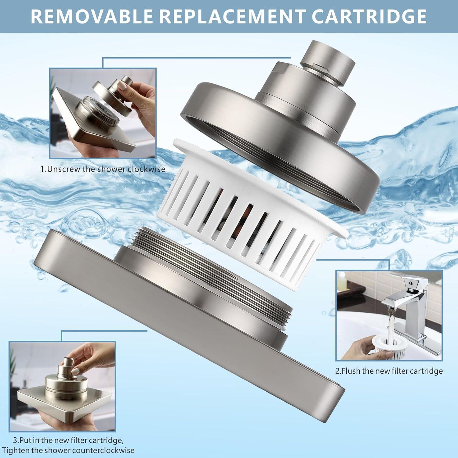 Cabezal de Ducha Cuadrado Nuodan 6" (15.24 cm) Alta Presión Filtro