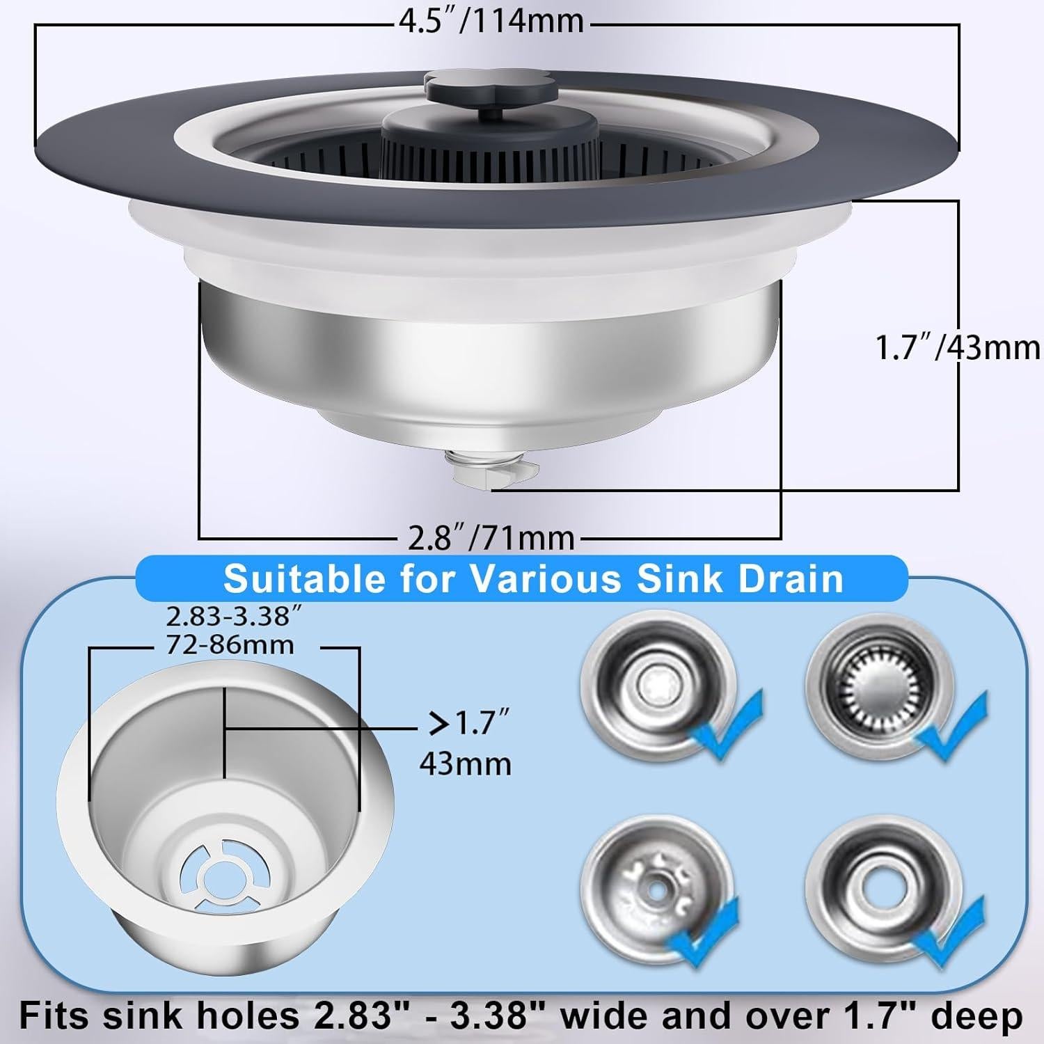 Paquete de 2 Filtros de Drenaje Ginbel Direct Acero Inoxidable 304