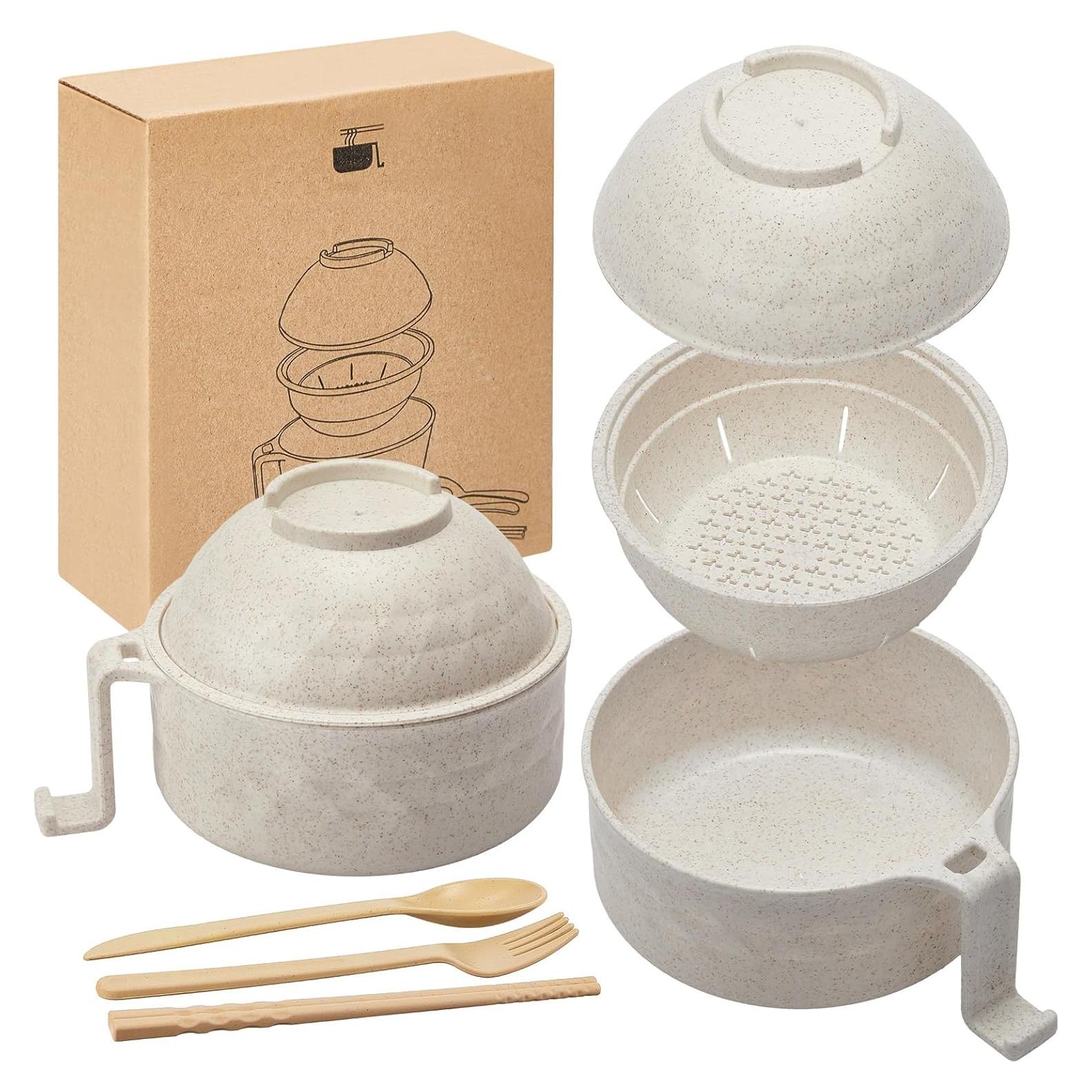 Set Cocedor de Ramen Microondas Romooa 930ml Beige