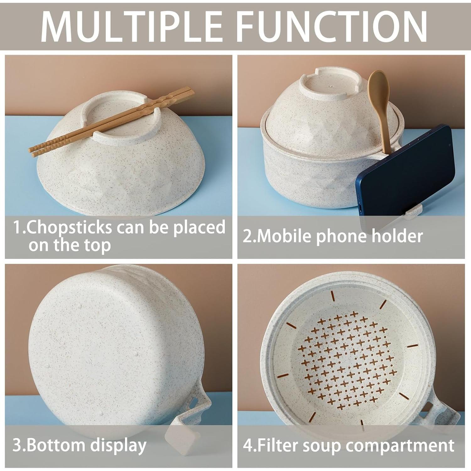 Set Cocedor de Ramen Microondas Romooa 930ml Beige