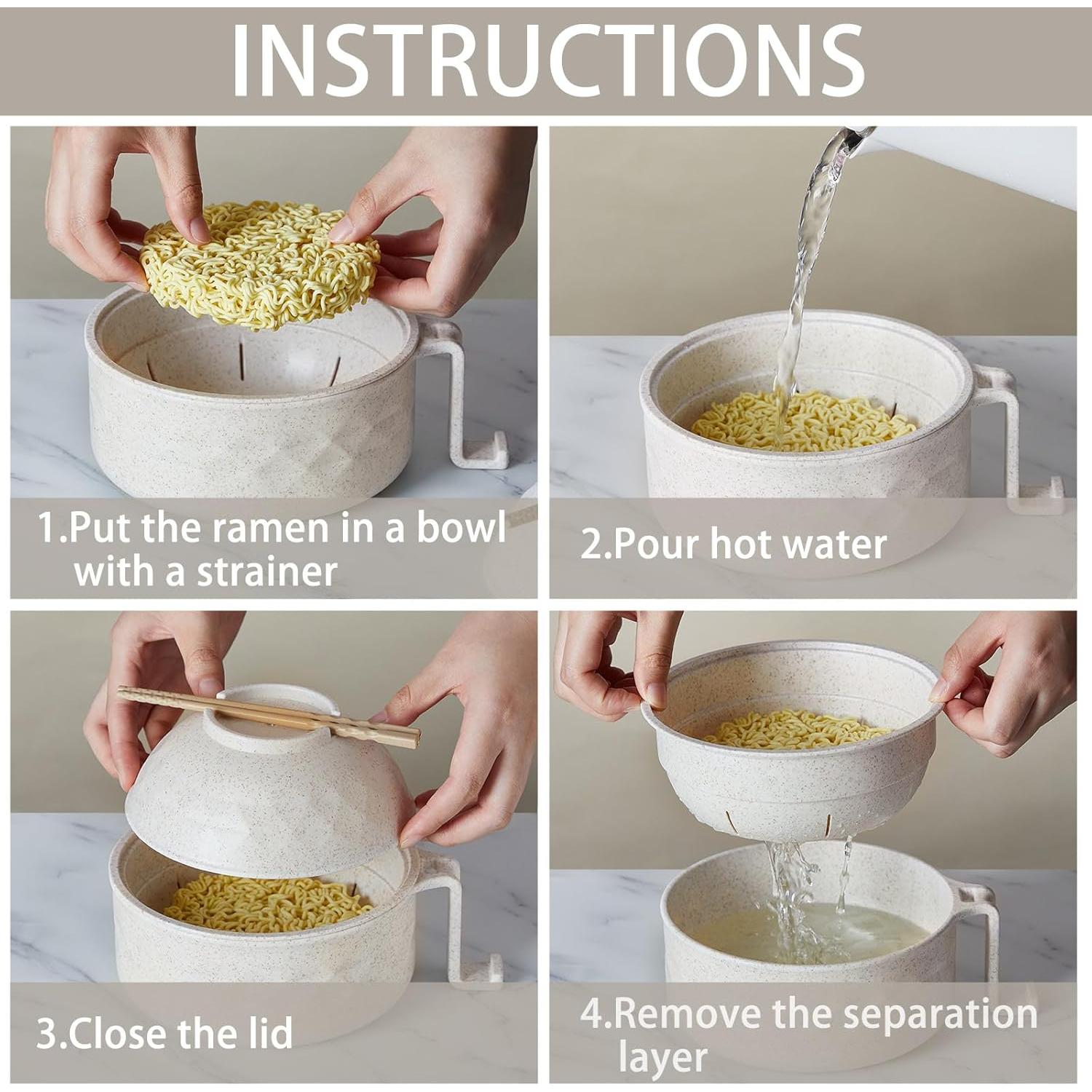 Set Cocedor de Ramen Microondas Romooa 930ml Beige