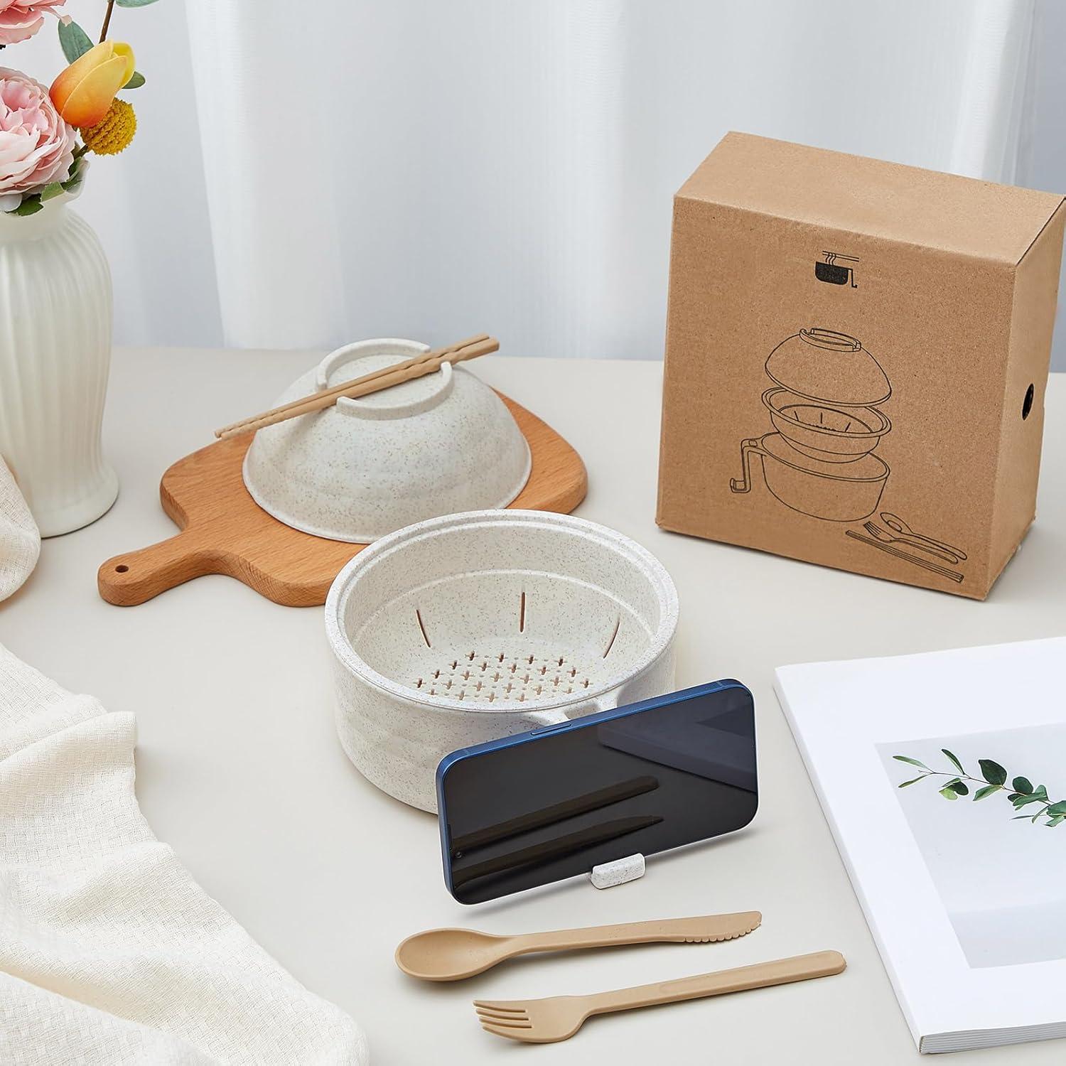 Set Cocedor de Ramen Microondas Romooa 930ml Beige