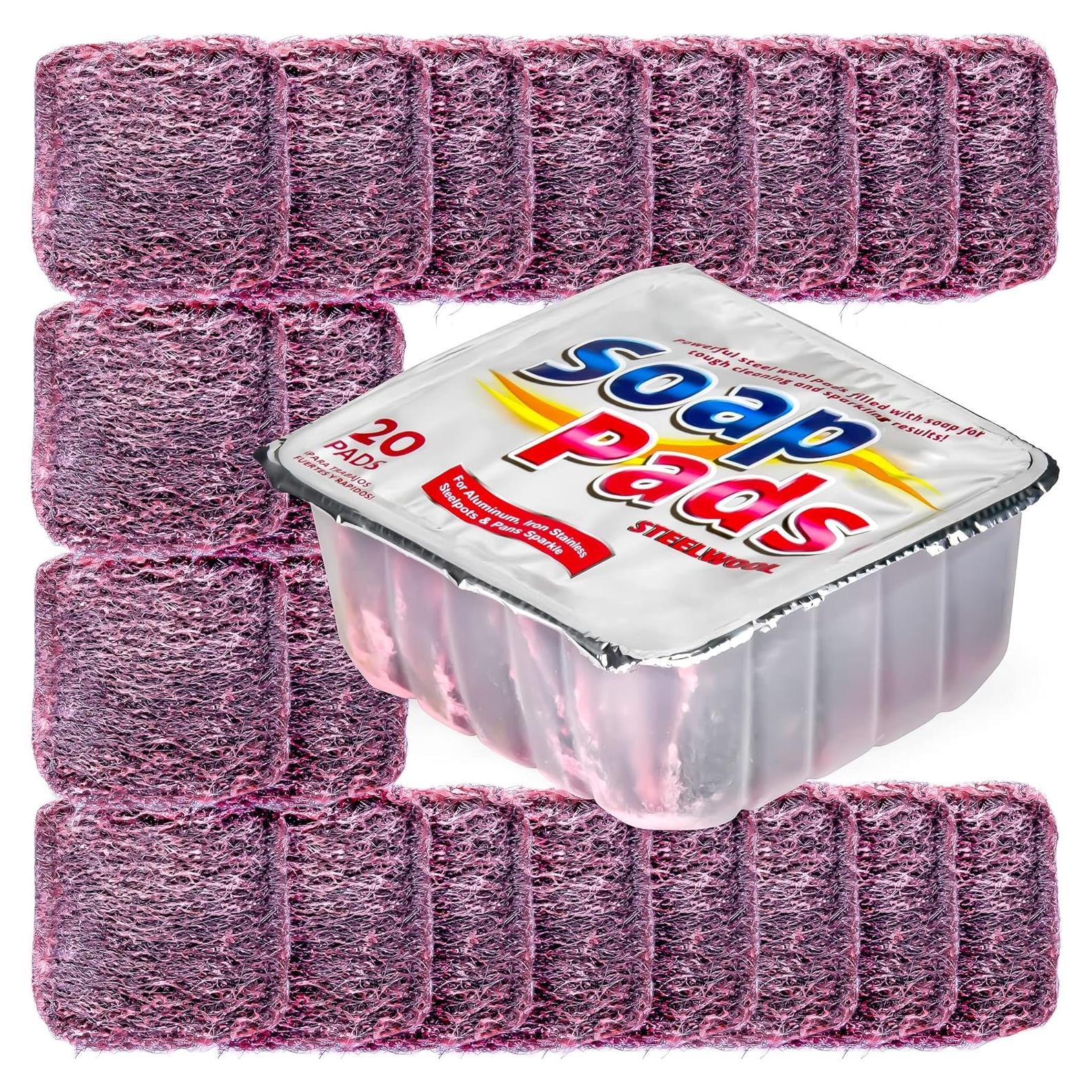 20 Almohadillas de Lana de Acero SteadMax para Limpieza Dura