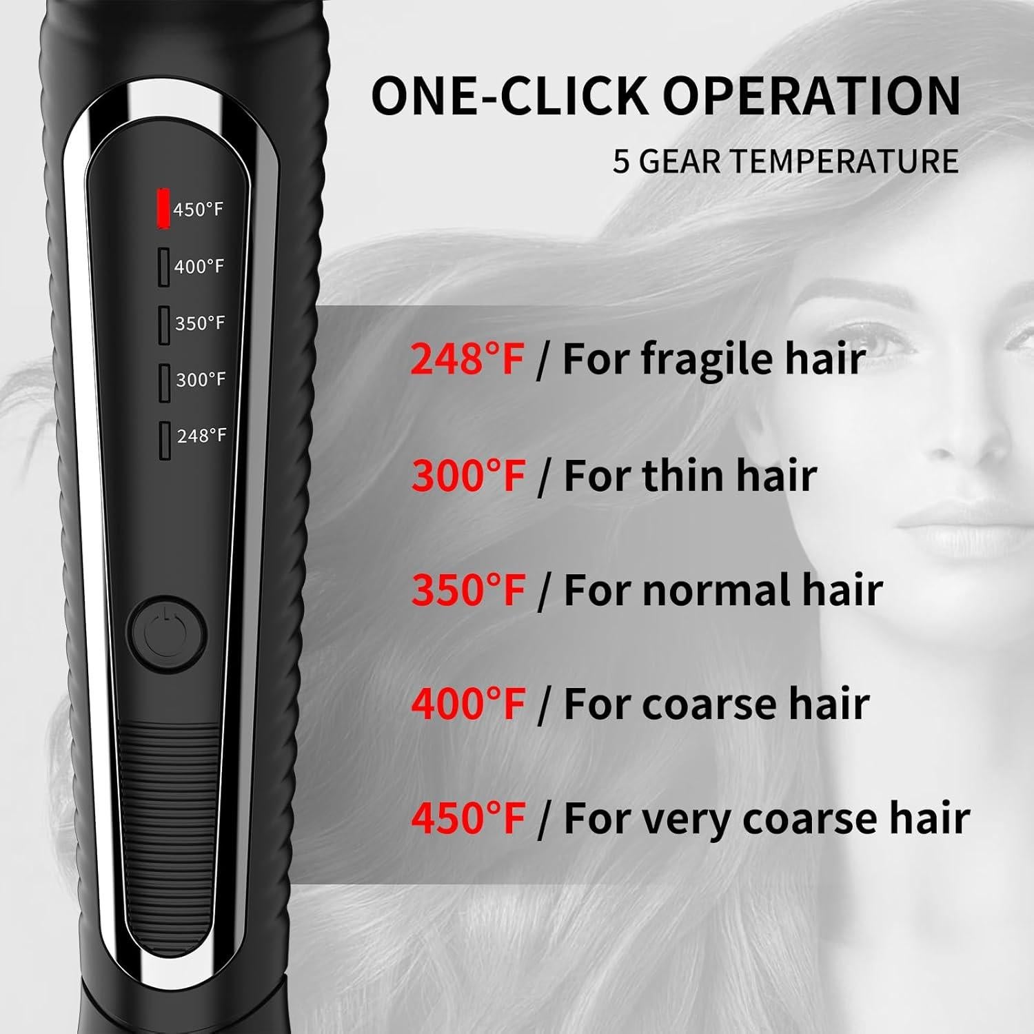 Plancha de Rizar Cerámica MCH QY-2033, Barril 17.78 cm, Temperatura Ajustable