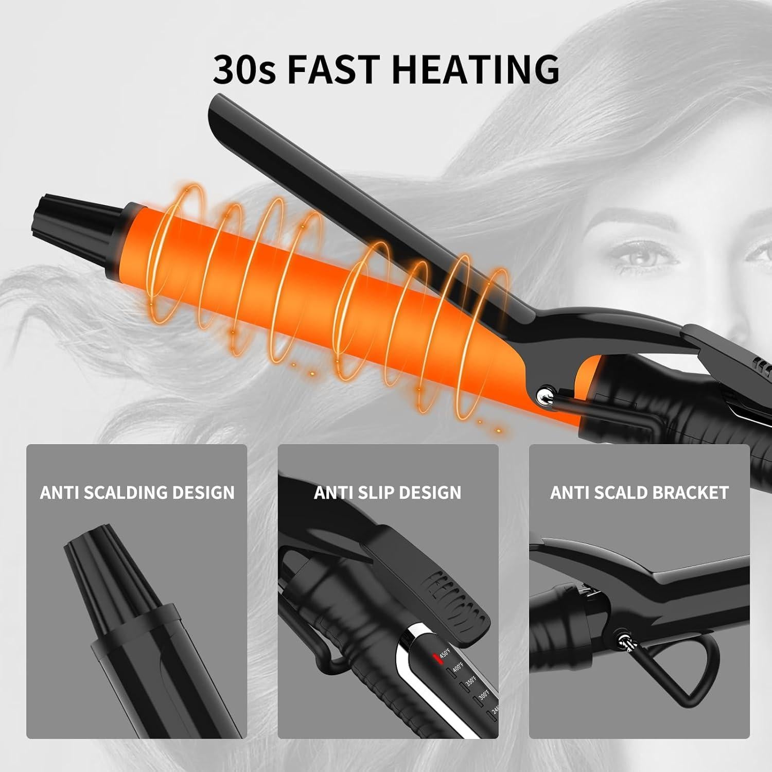 Plancha de Rizar Cerámica MCH QY-2033, Barril 17.78 cm, Temperatura Ajustable