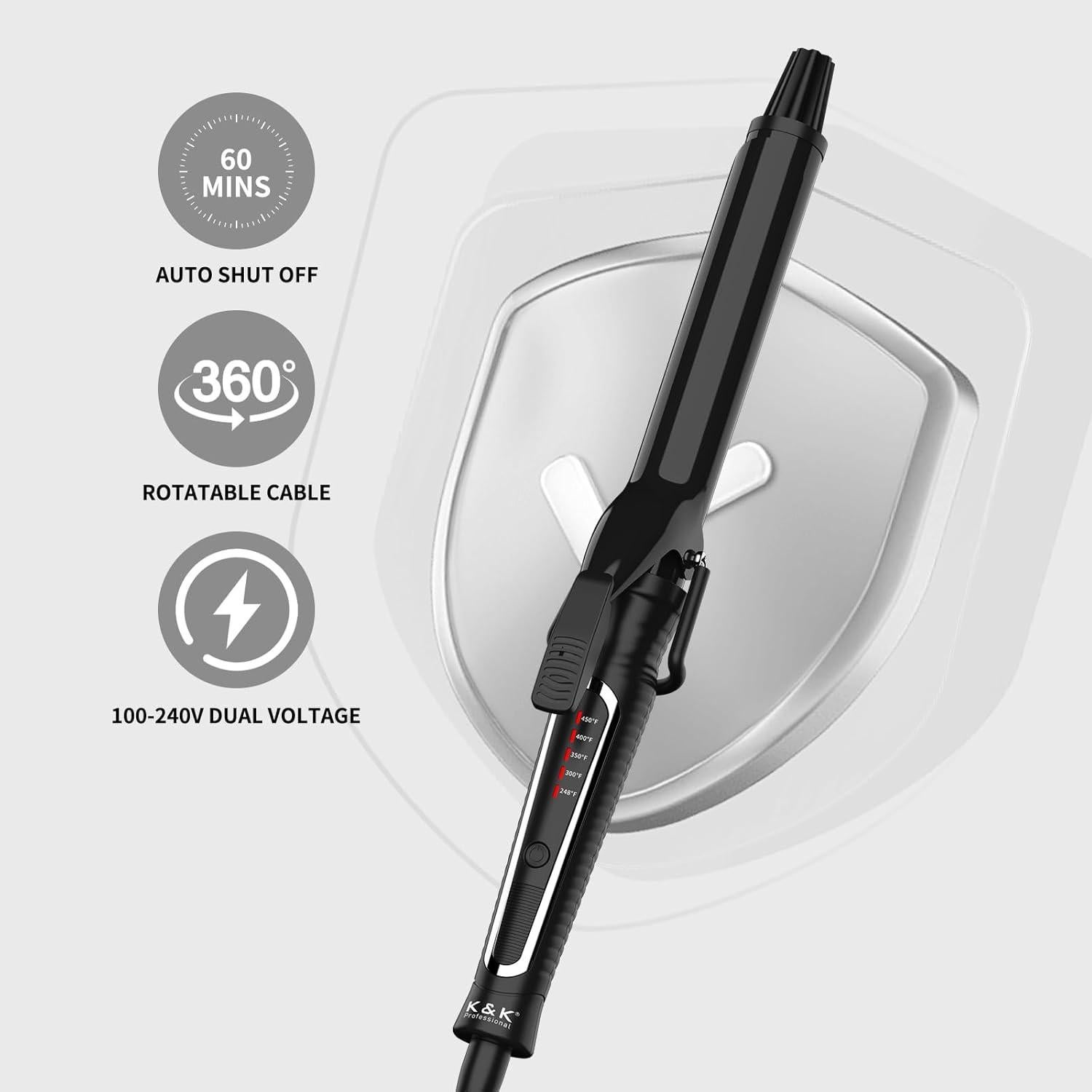 Plancha de Rizar Cerámica MCH QY-2033, Barril 17.78 cm, Temperatura Ajustable