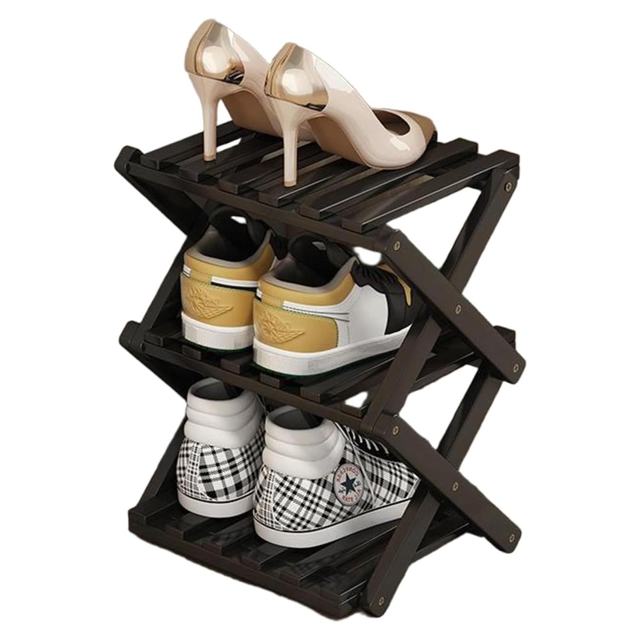 Estante para Zapatos YYW Plegable Negro 3 Capas Ahorra Espacio