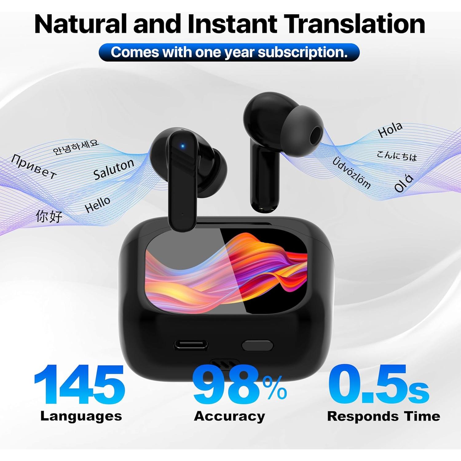 Auriculares Traductores Merryking MK70, Pantalla Táctil, 144 Idiomas, Sonido HD
