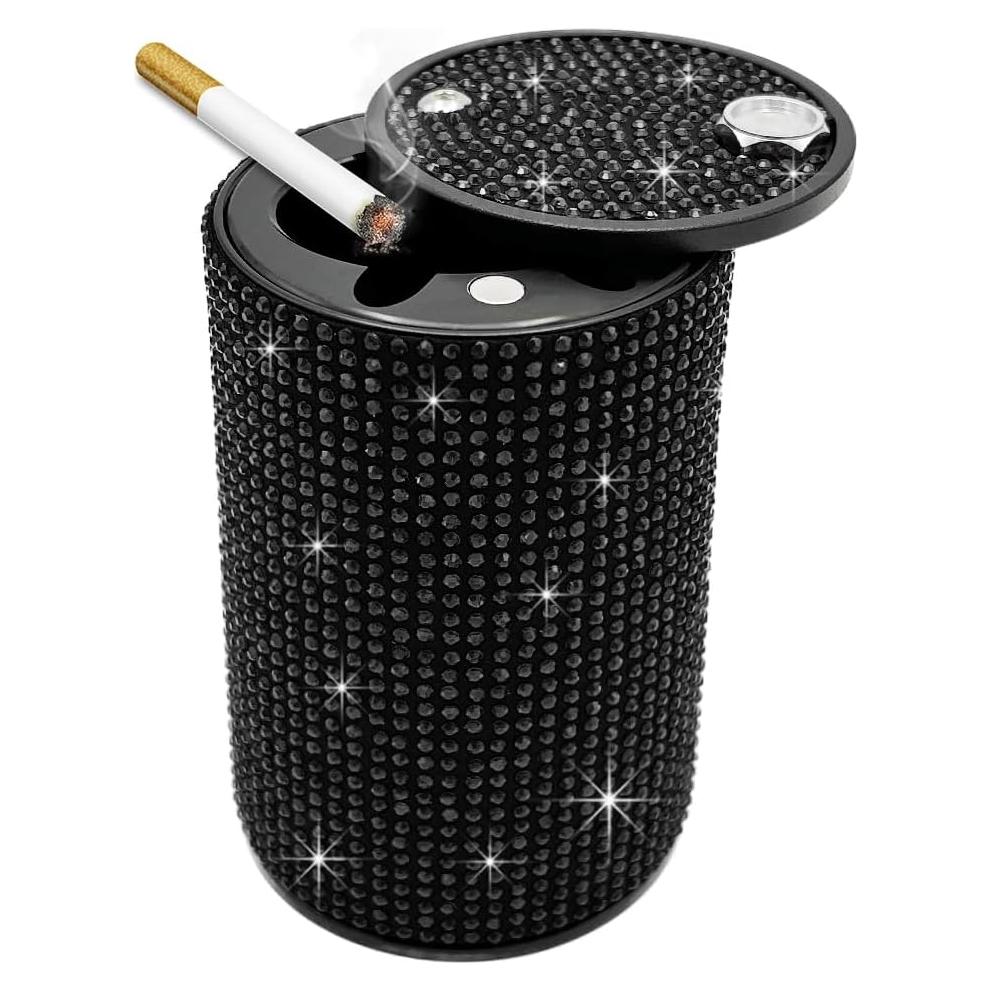 Cenicero de Auto Brillante Ohleats con Tapa Antihumos Negro