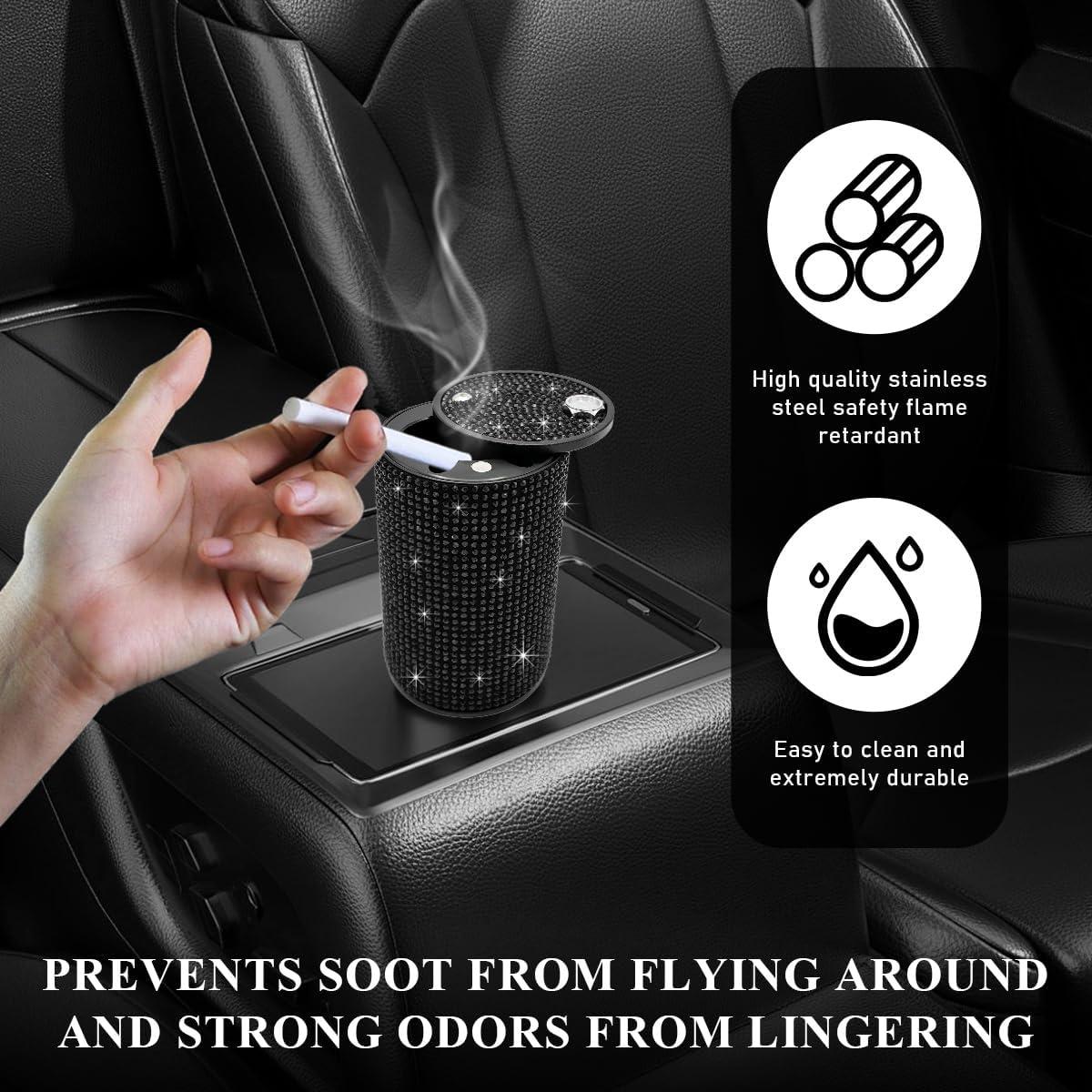 Cenicero de Auto Brillante Ohleats con Tapa Antihumos Negro