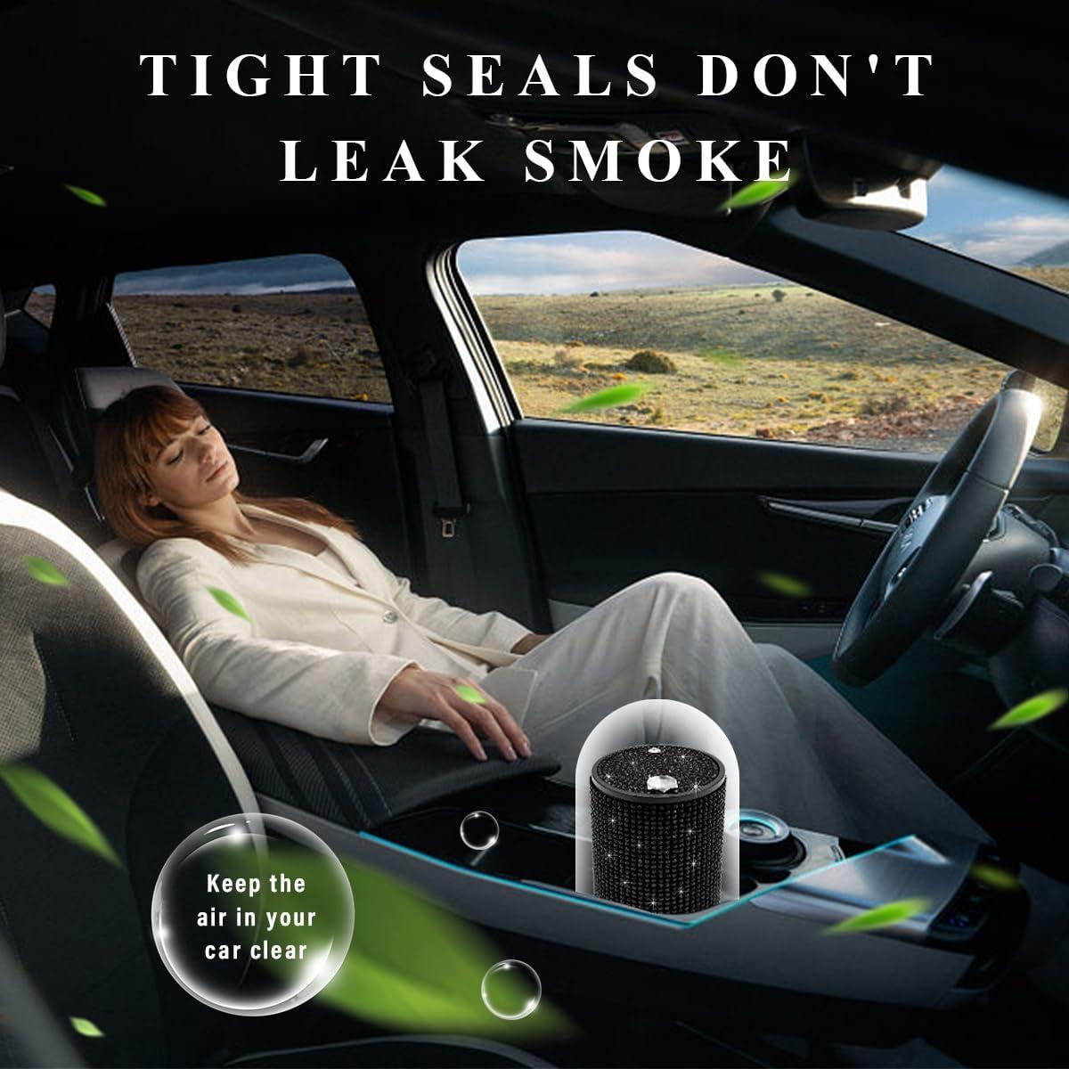 Cenicero de Auto Brillante Ohleats con Tapa Antihumos Negro